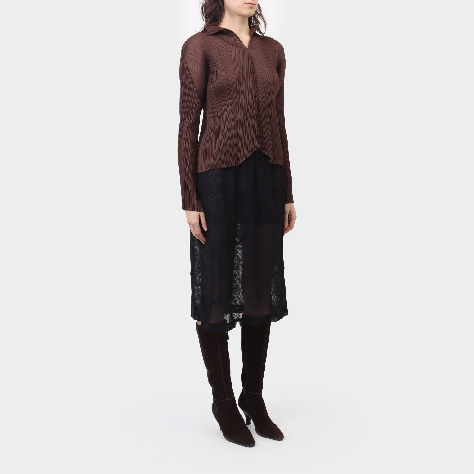 Pleats Please Collared Pleats Top with Inverted Seams