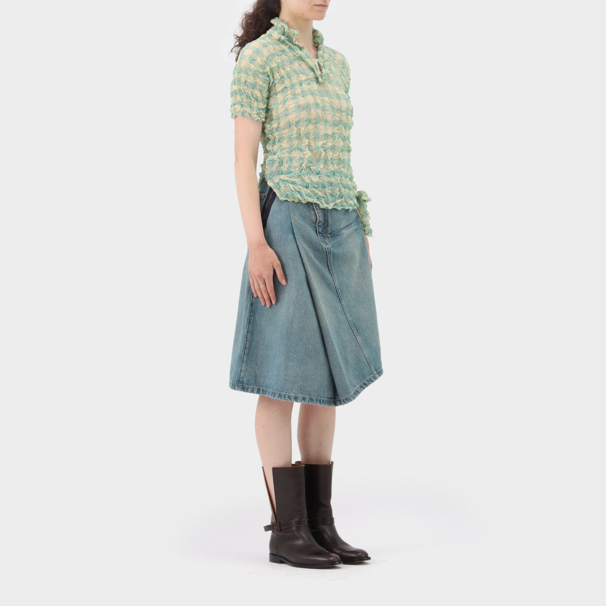 Issey Miyake White Label Checkered Spike Pleat Top