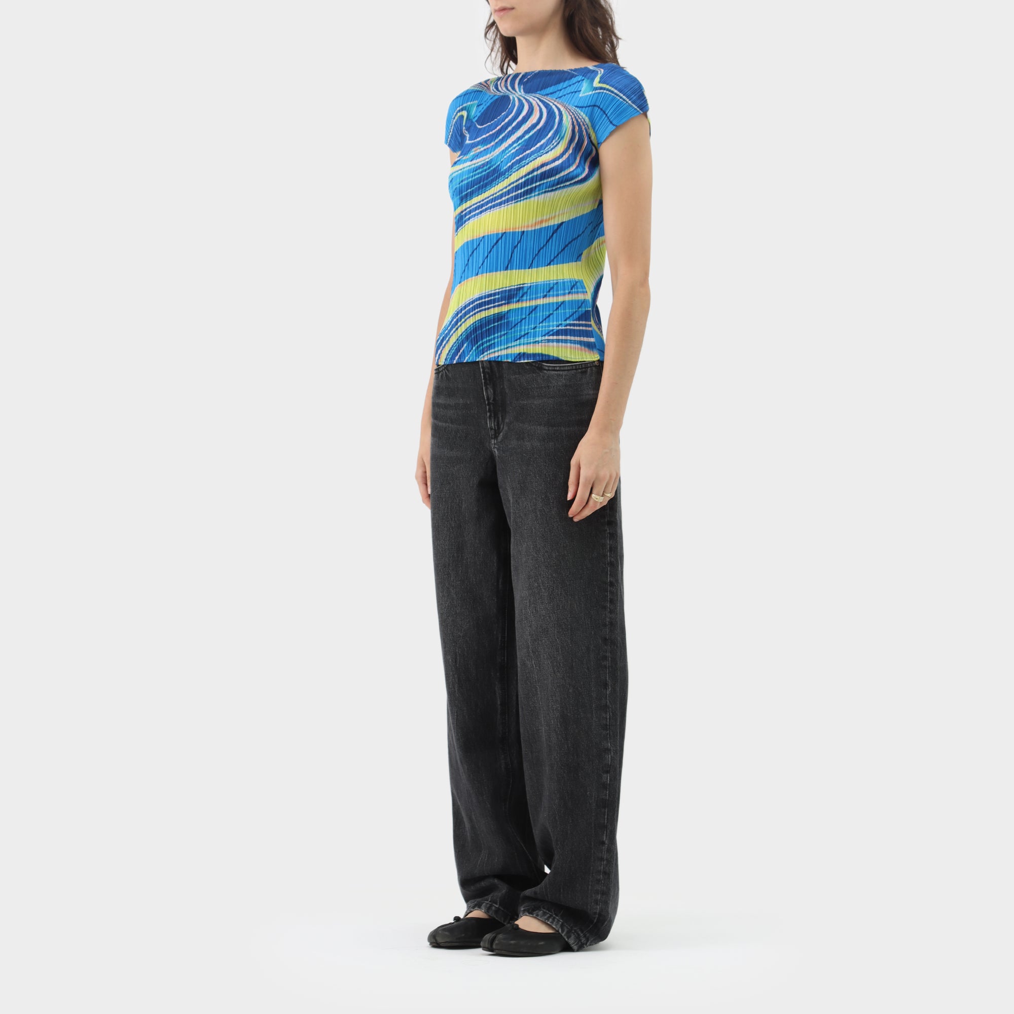 Pleats Please Swirl Printed Cap Sleeve Top