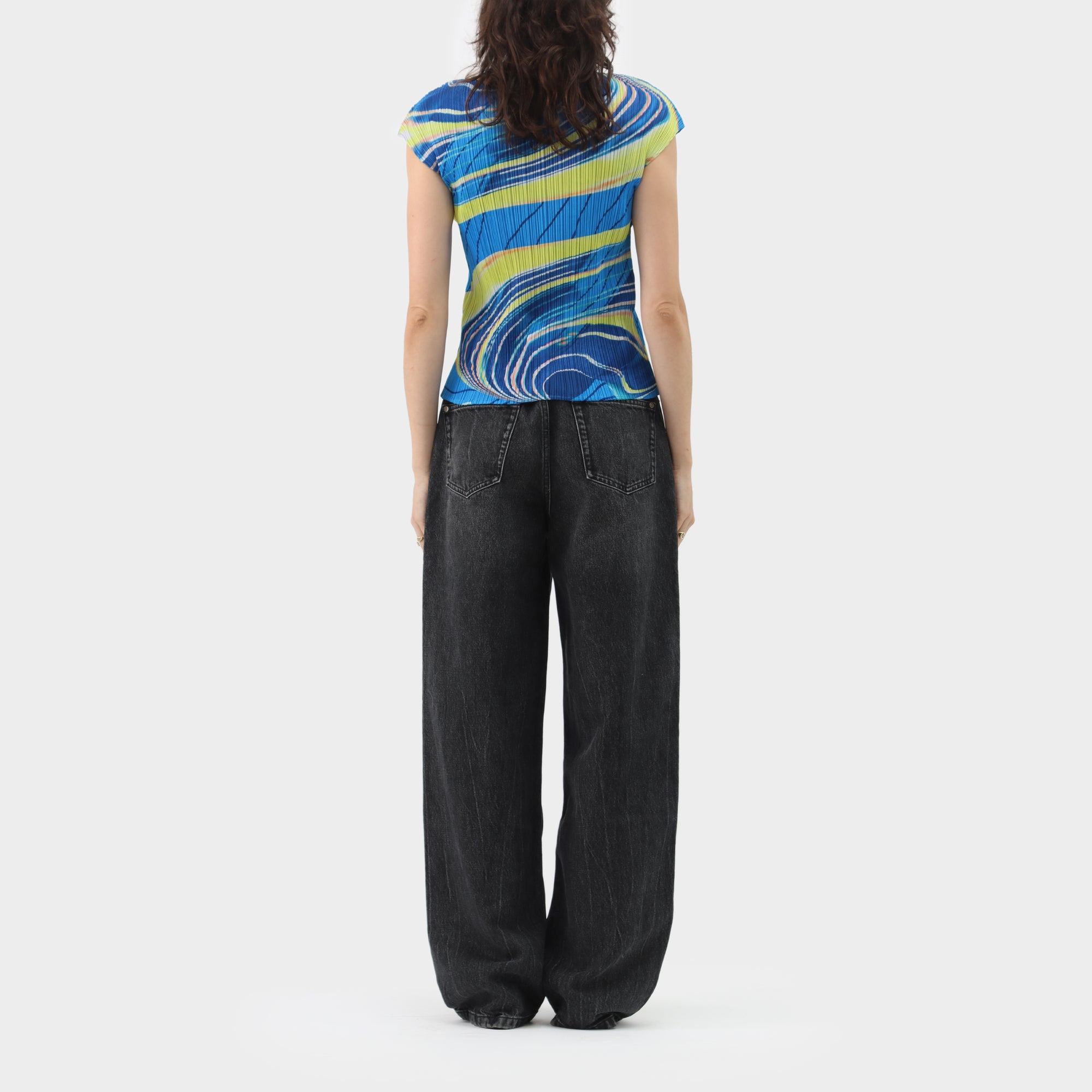Pleats Please Swirl Printed Cap Sleeve Top