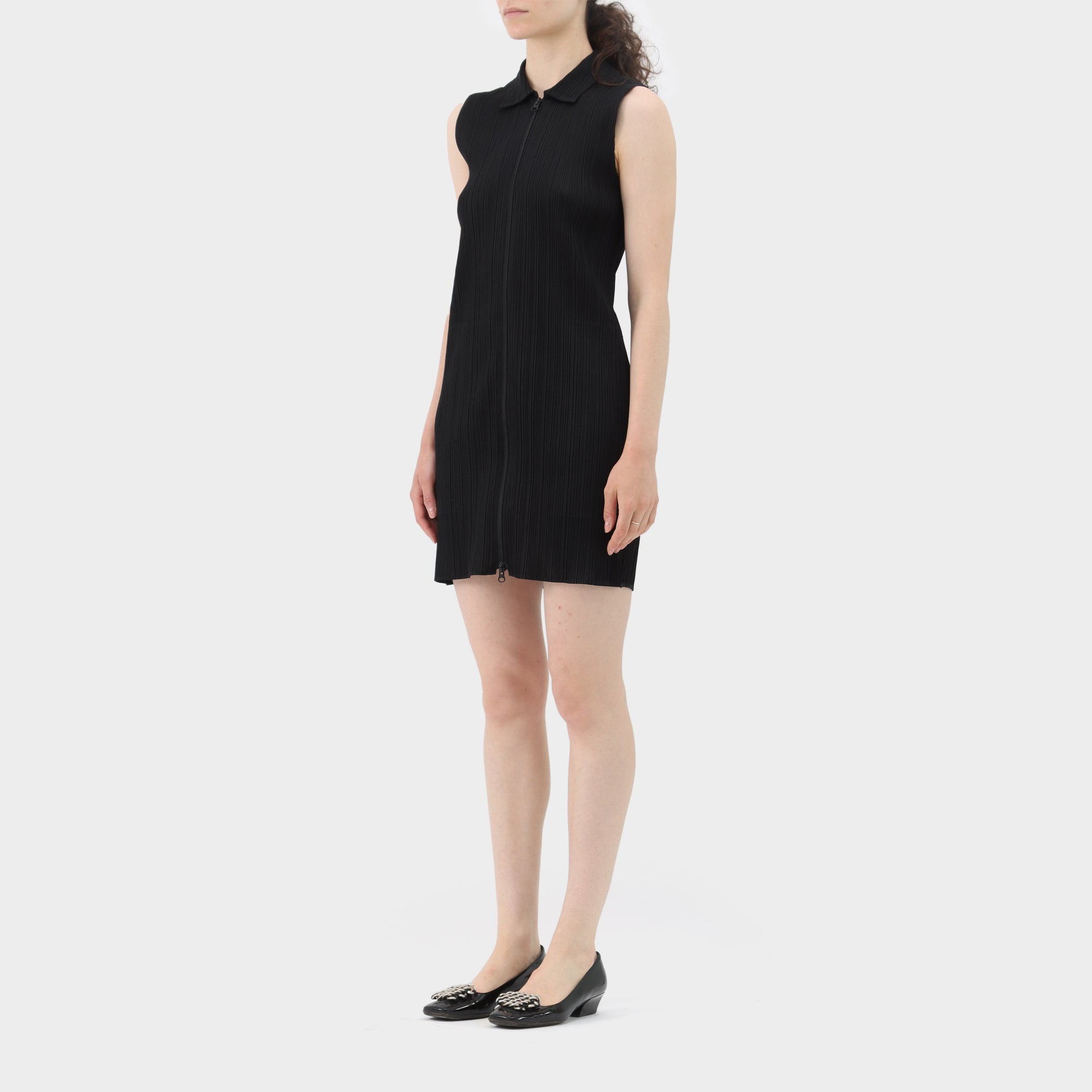 Pleats Please Pleated Zip Up Collared Dress
