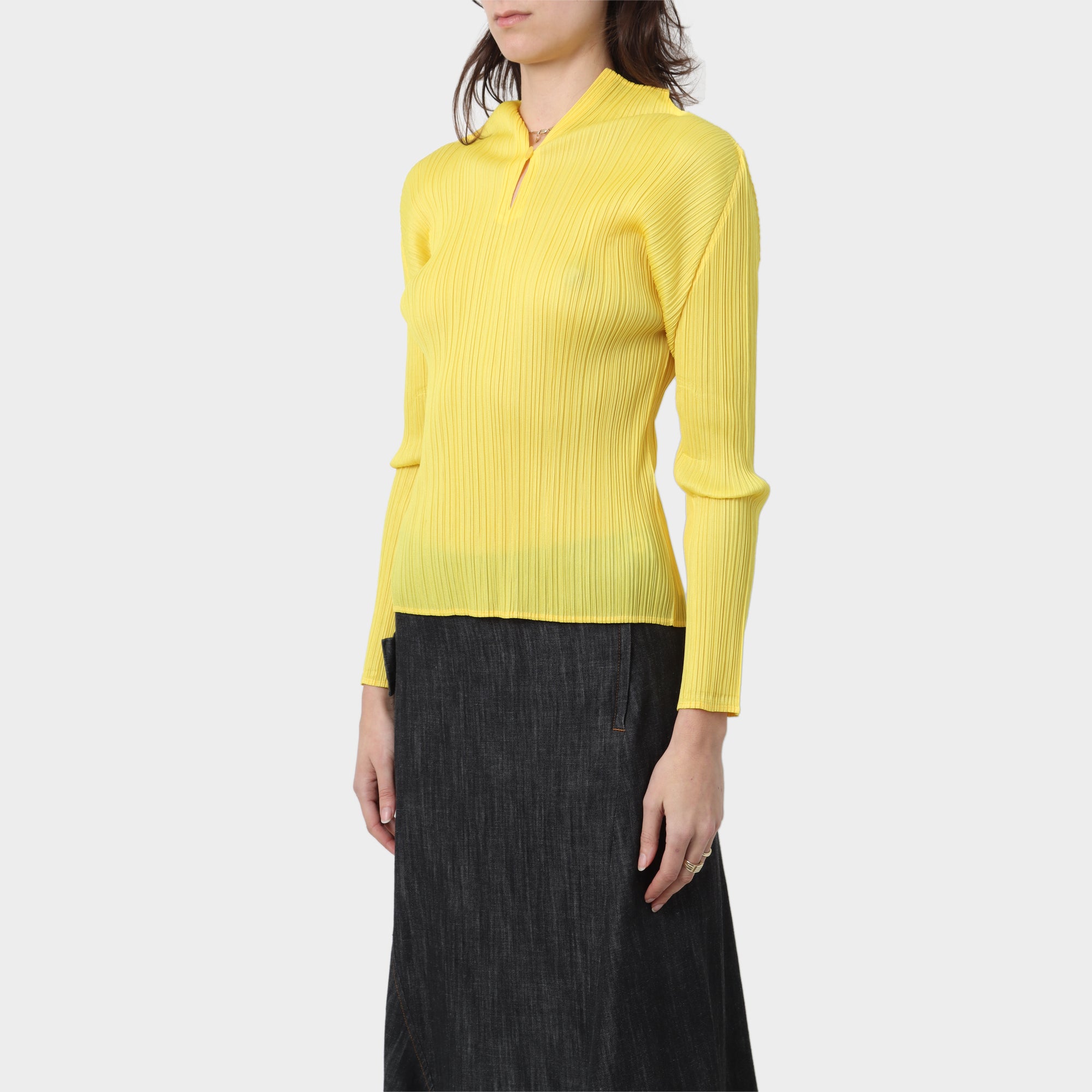Pleats Please Single Button Plisse Long Sleeve Top