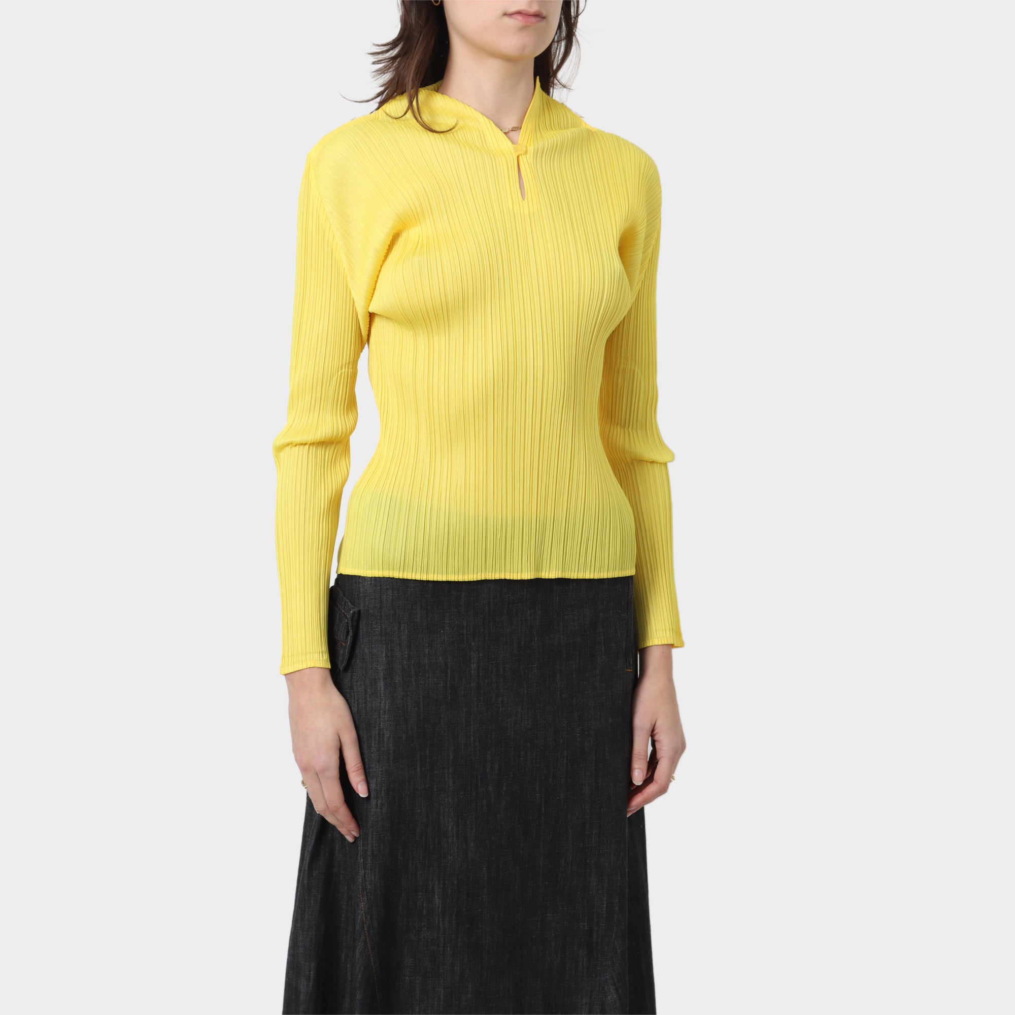 Pleats Please Single Button Plisse Long Sleeve Top