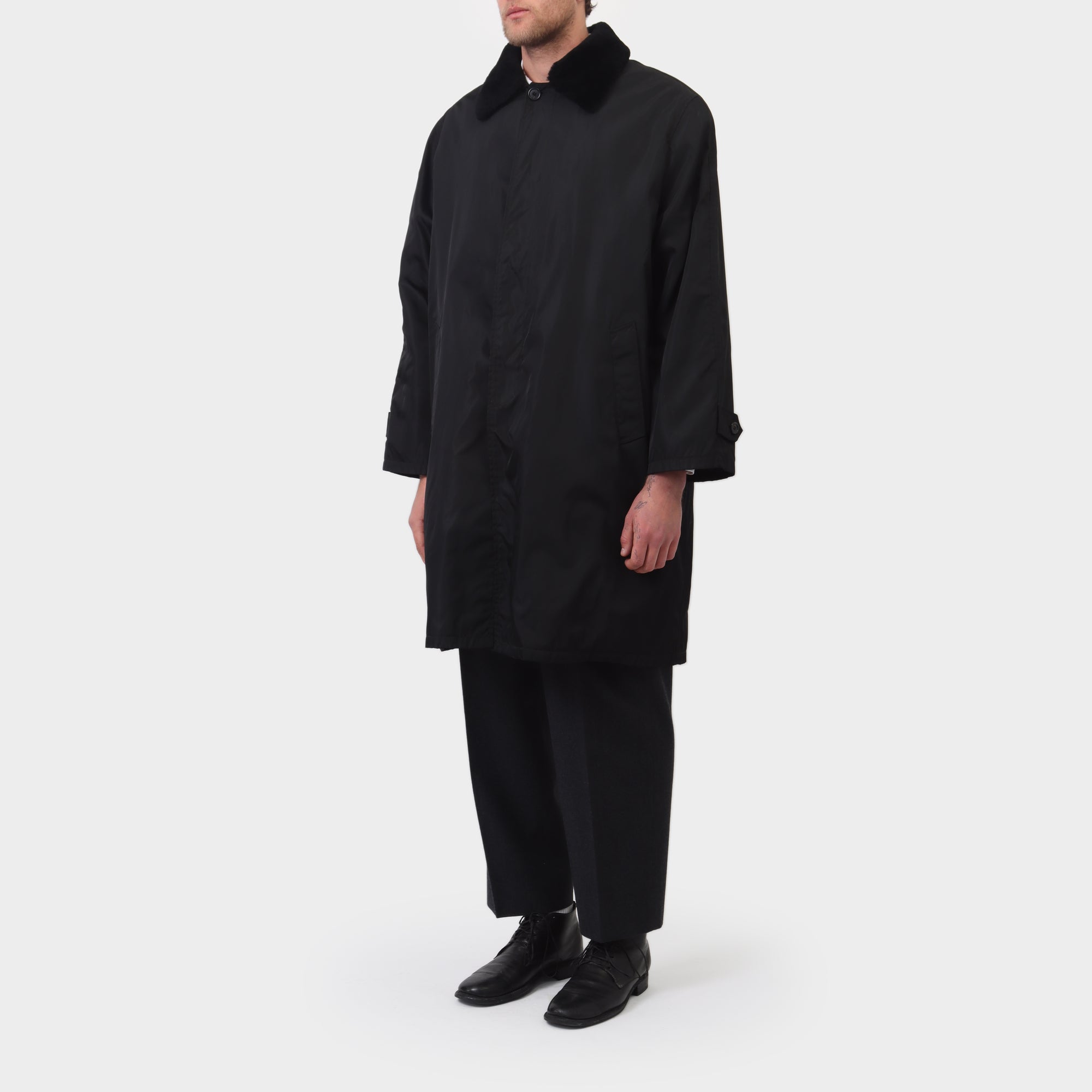 Prada Nylon Coat with Detachable Lamb Fur Collar