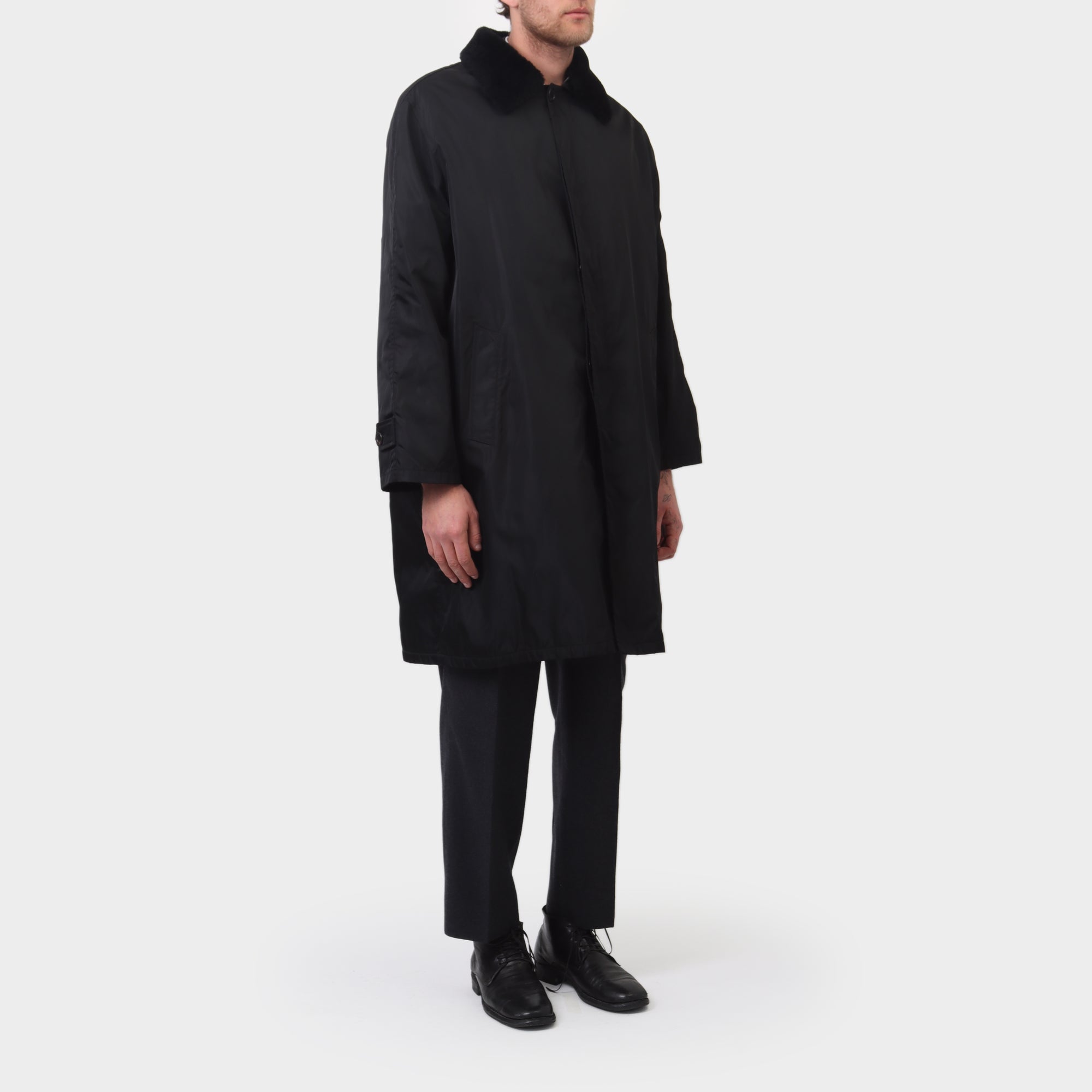 Prada Nylon Coat with Detachable Lamb Fur Collar