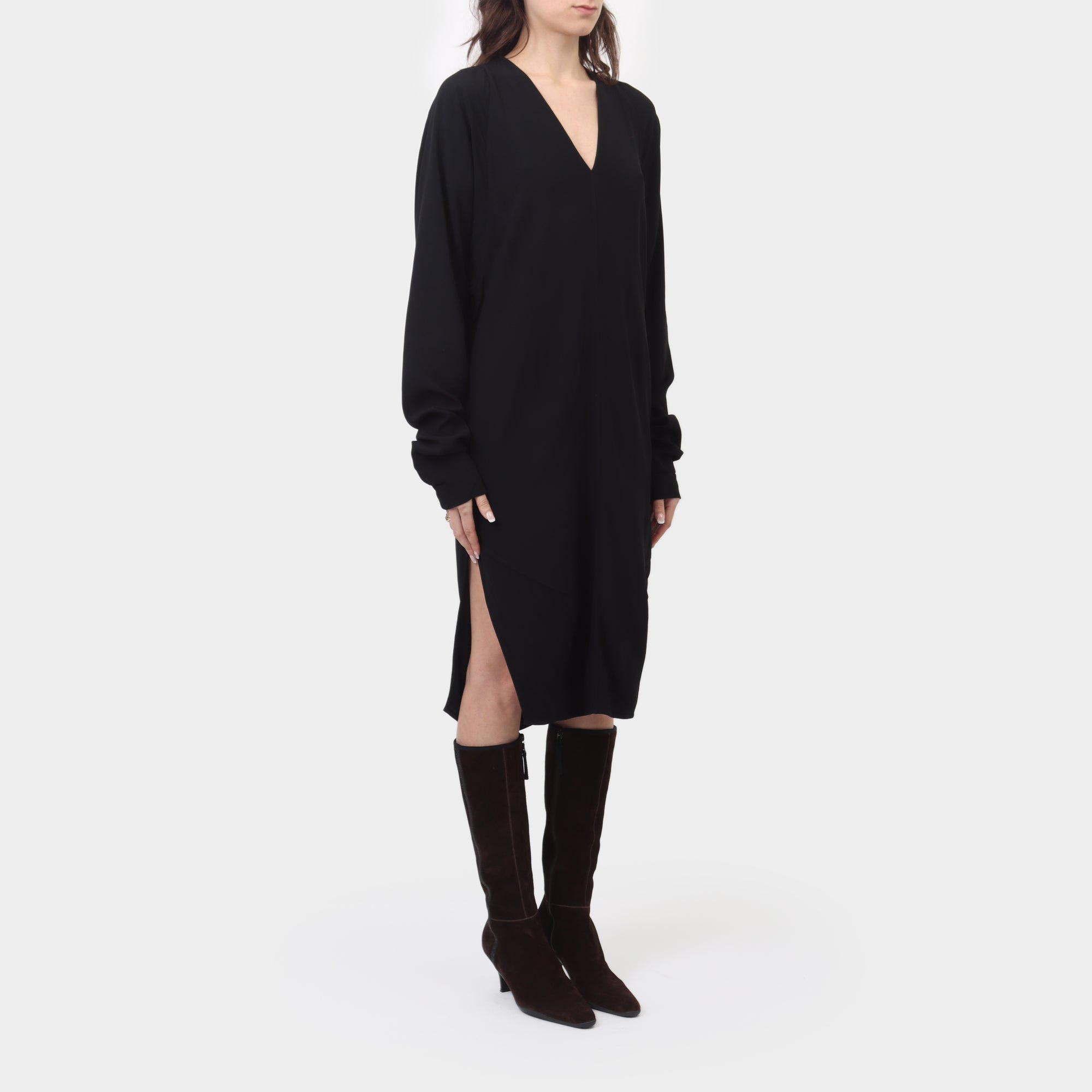 Rick Owens Long Sleeve Viscose V Dress