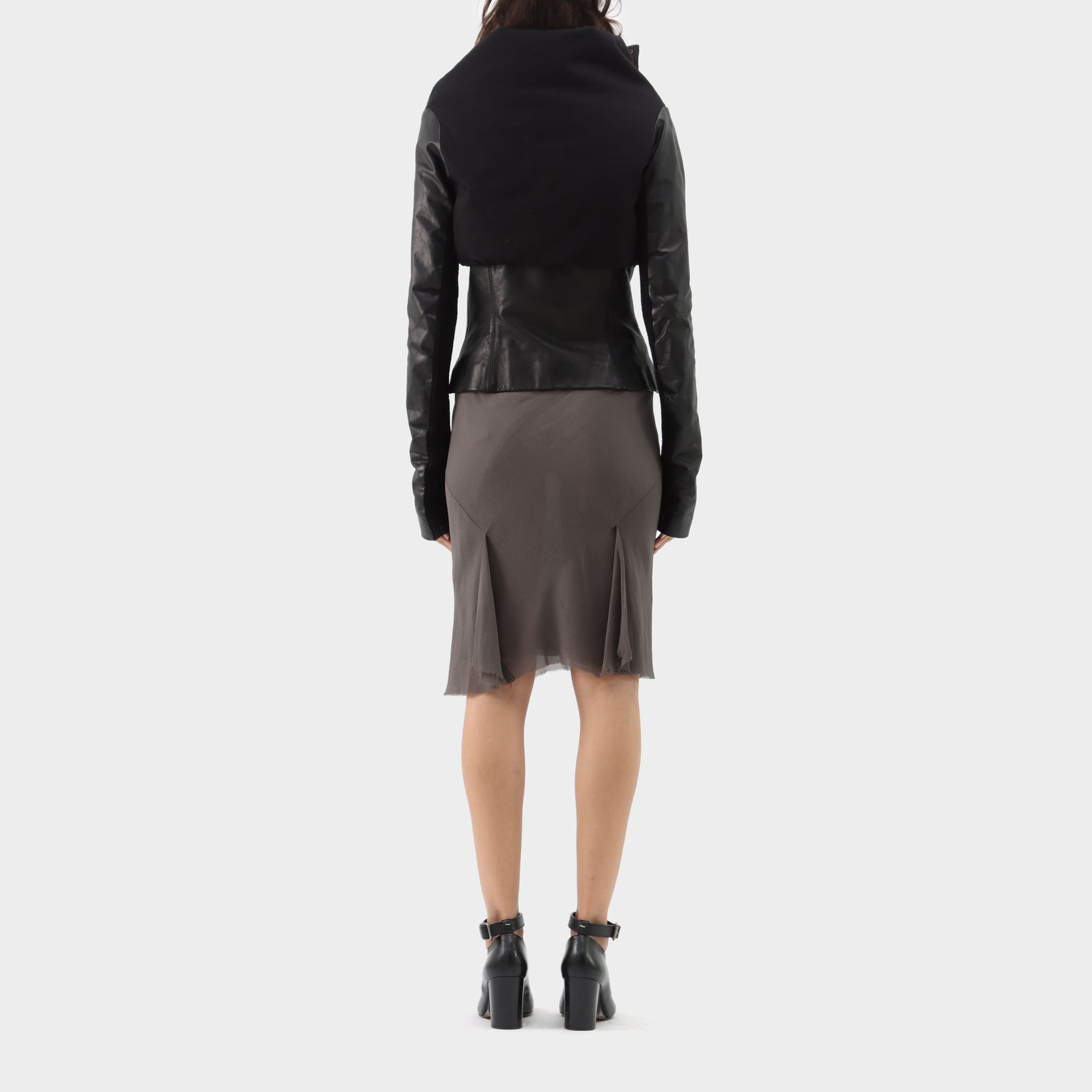 Rick Owens Leather Cotton Padded Zip Up Jacket