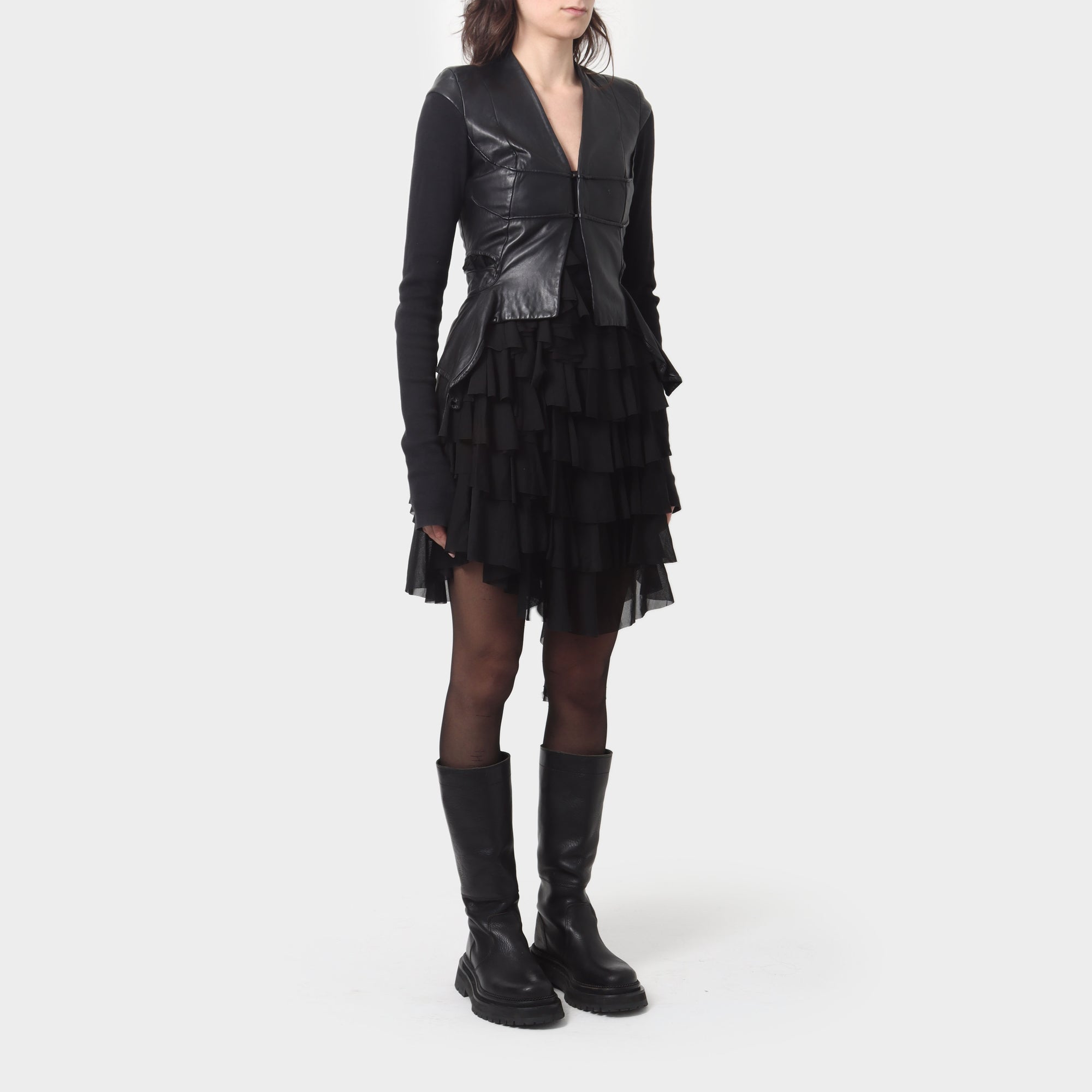 Rick Owens Leather Jacket with Fabric Sleeves