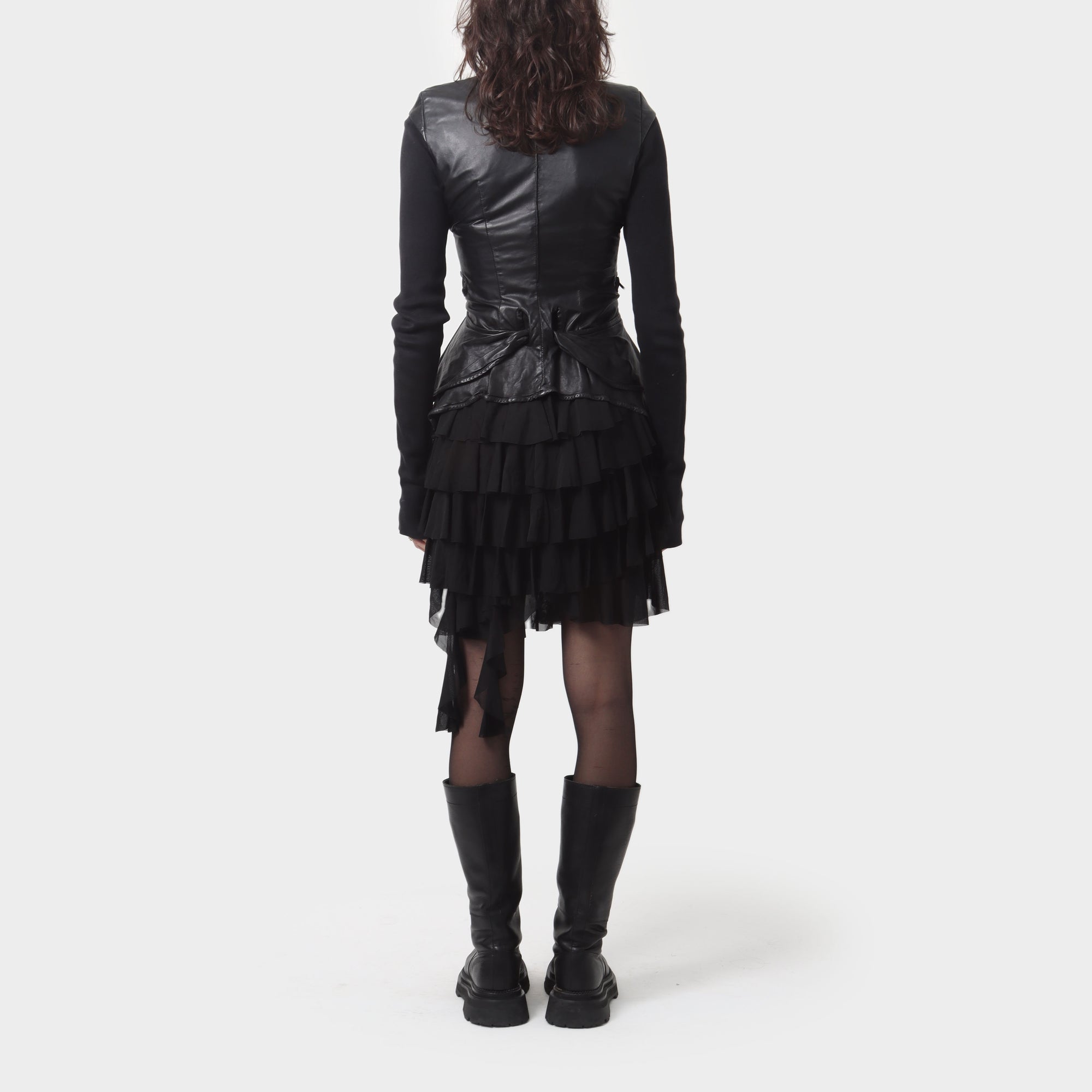 Rick Owens Leather Jacket with Fabric Sleeves