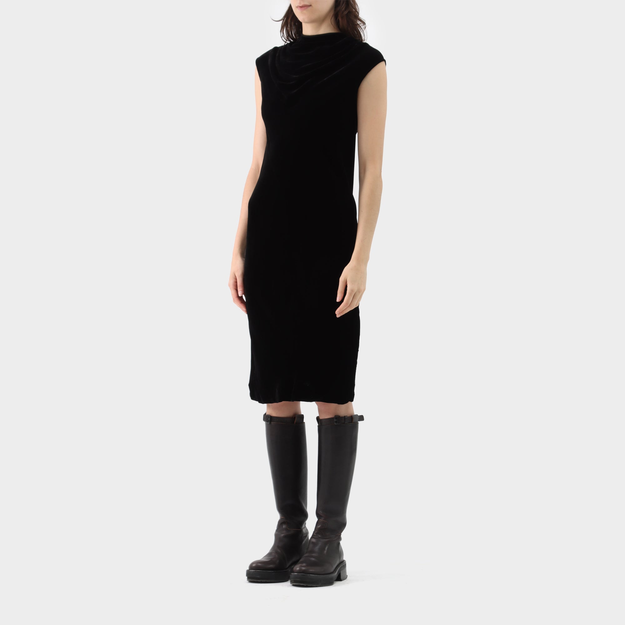 Black Rick Owens FW13 Plinth Velvet Bias Cut Dress, 10