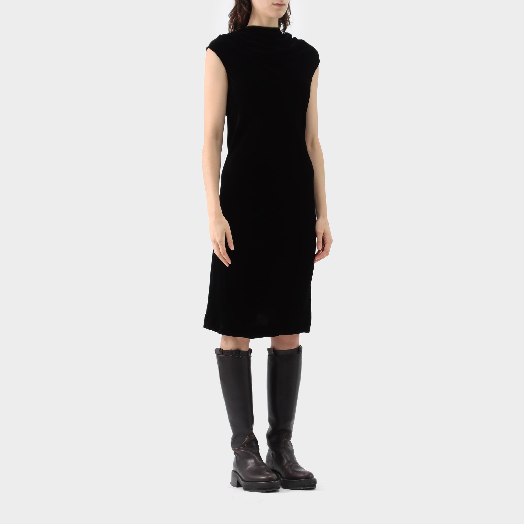 Black Rick Owens FW13 Plinth Velvet Bias Cut Dress, 10
