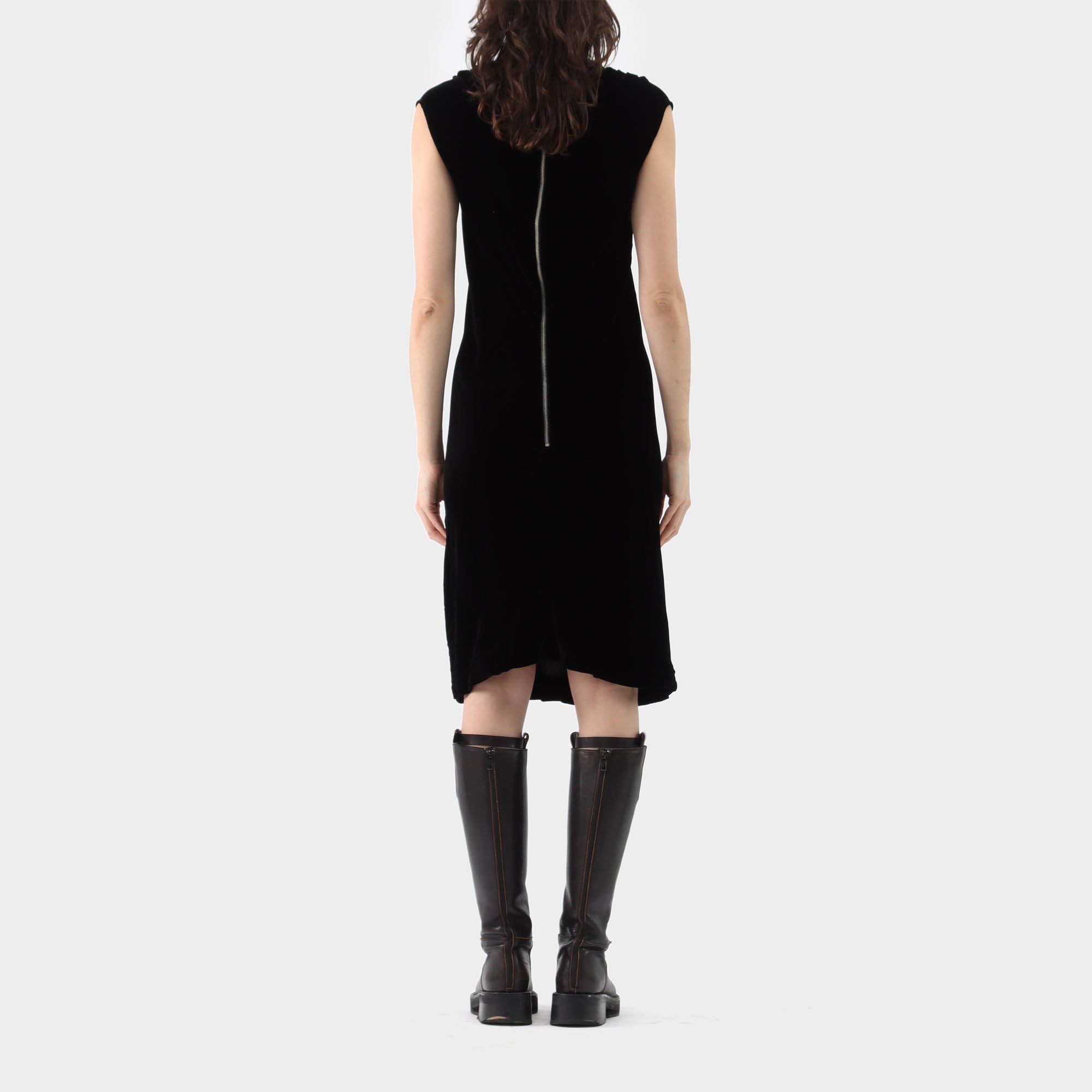 Black Rick Owens FW13 Plinth Velvet Bias Cut Dress, 10