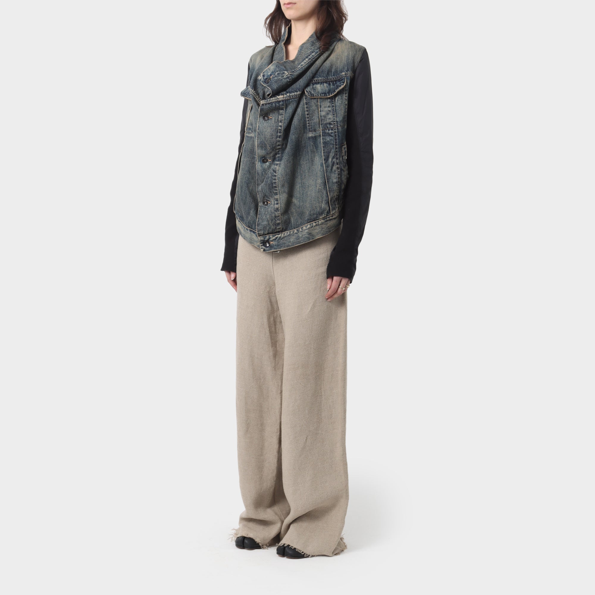 Rick Owens DRKSHDW Washed Denim Jacket with Nylon Sleeves