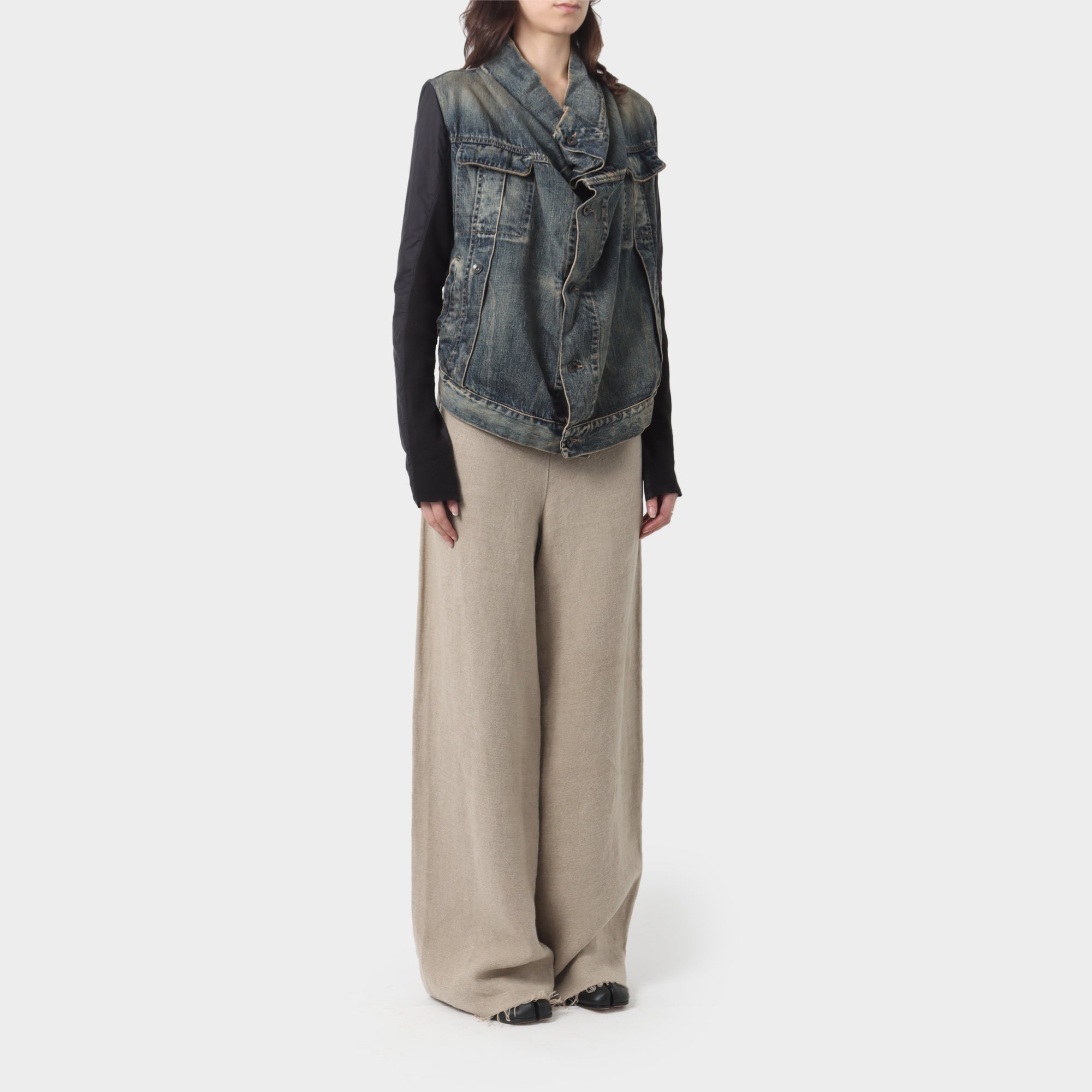 Rick Owens DRKSHDW Washed Denim Jacket with Nylon Sleeves