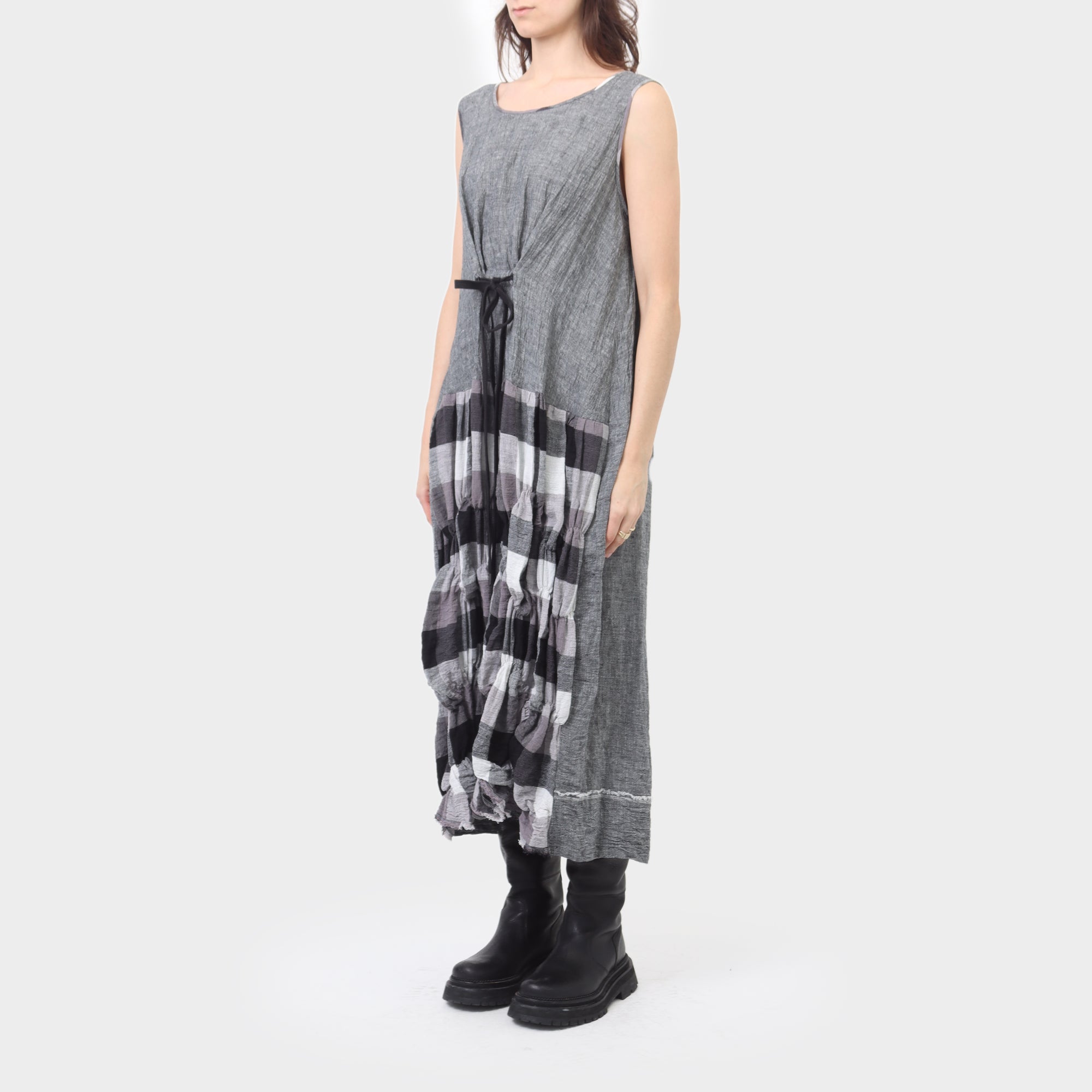 MM Sohn Check Gathered Drawstring Dress