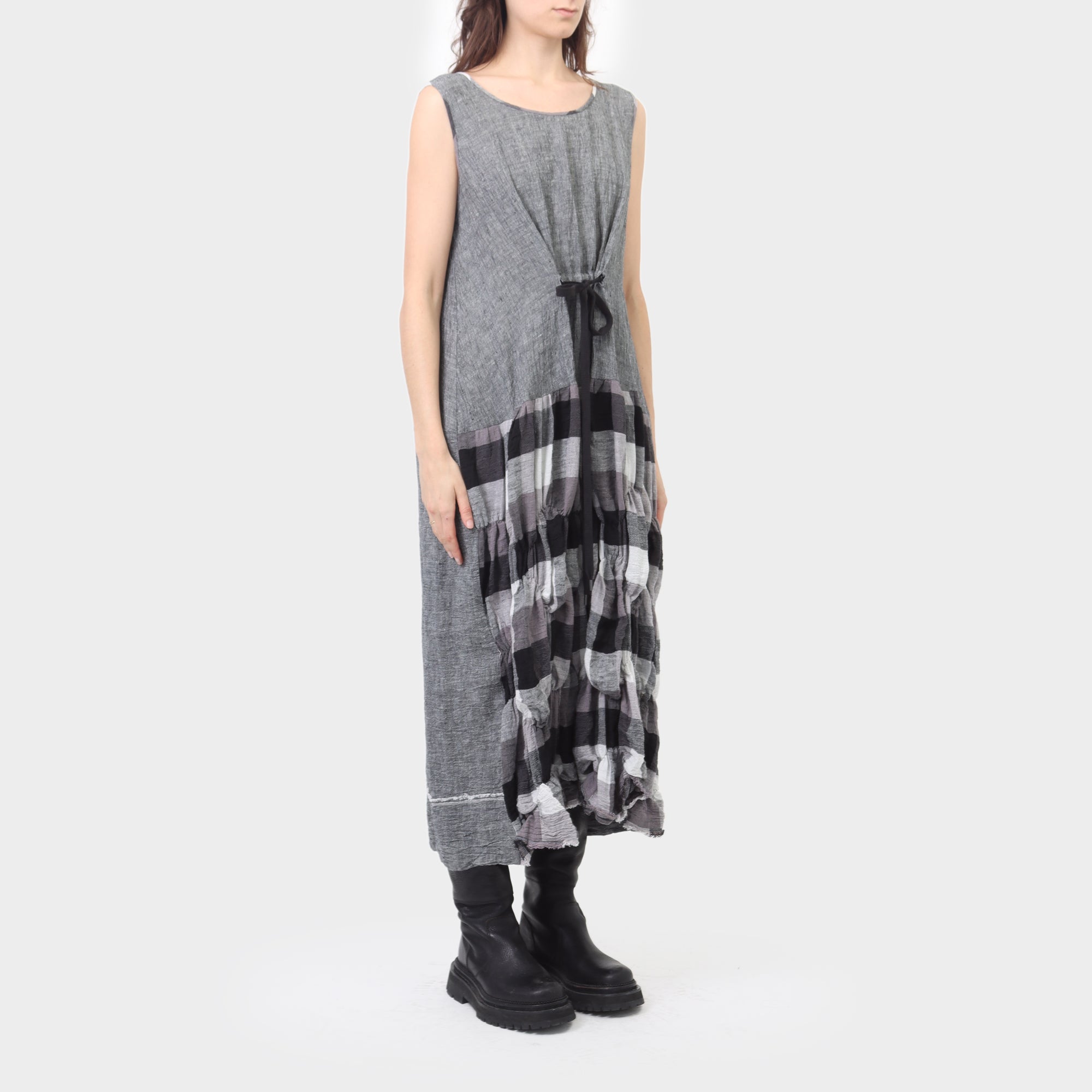 MM Sohn Check Gathered Drawstring Dress