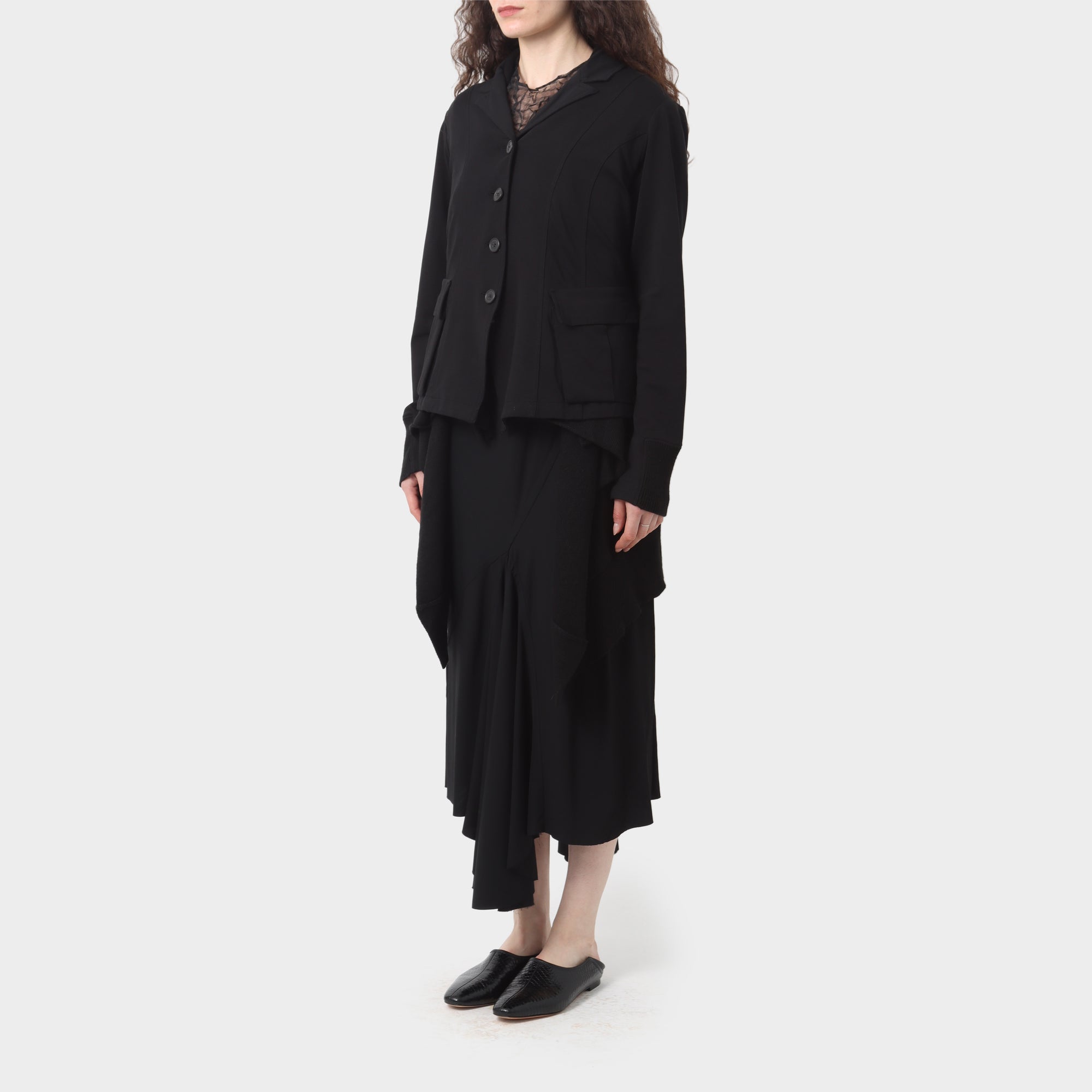 Rundholz Blk Layered Wool/Cotton Cardigan Jacket