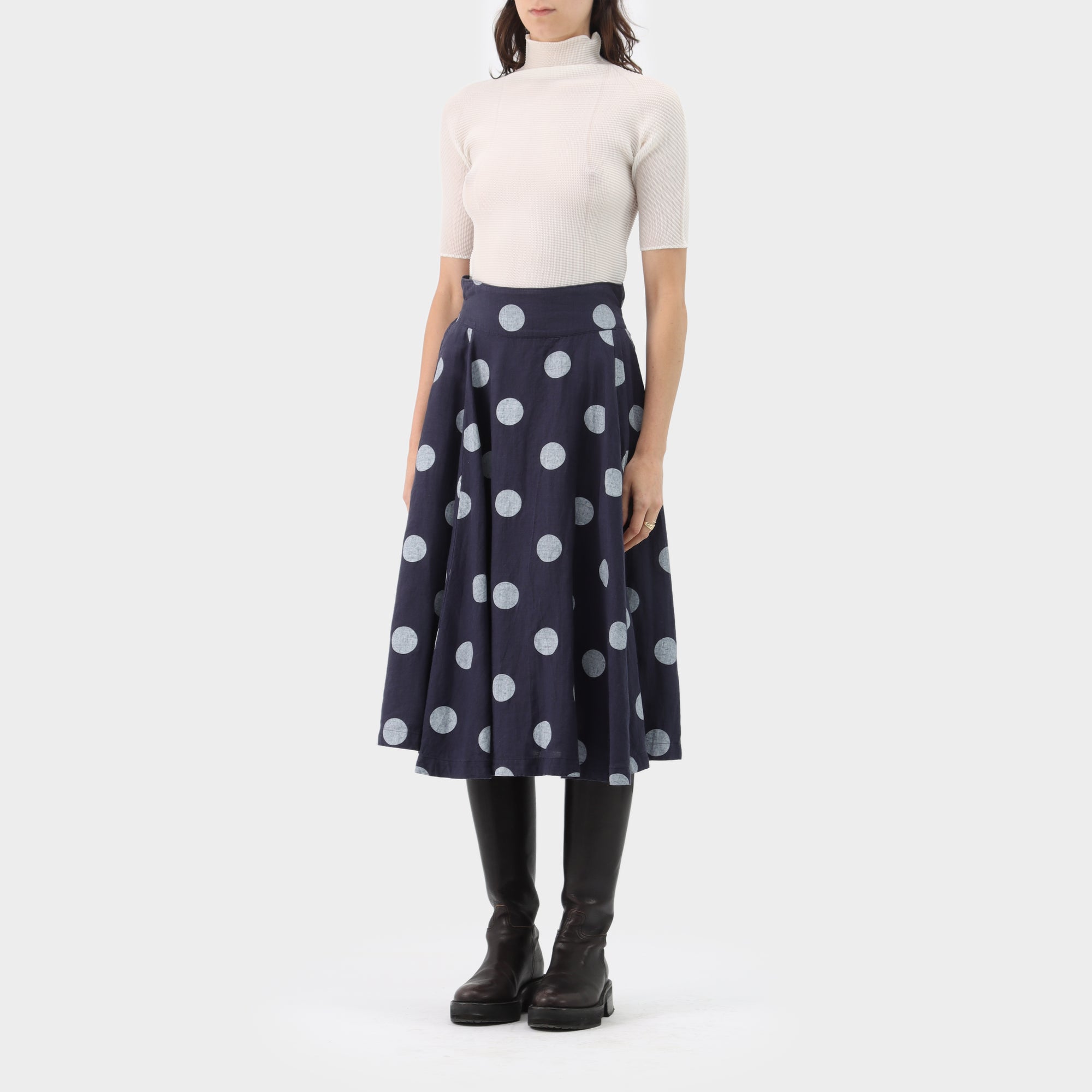 Y's Linen Polka Dot Flare Skirt