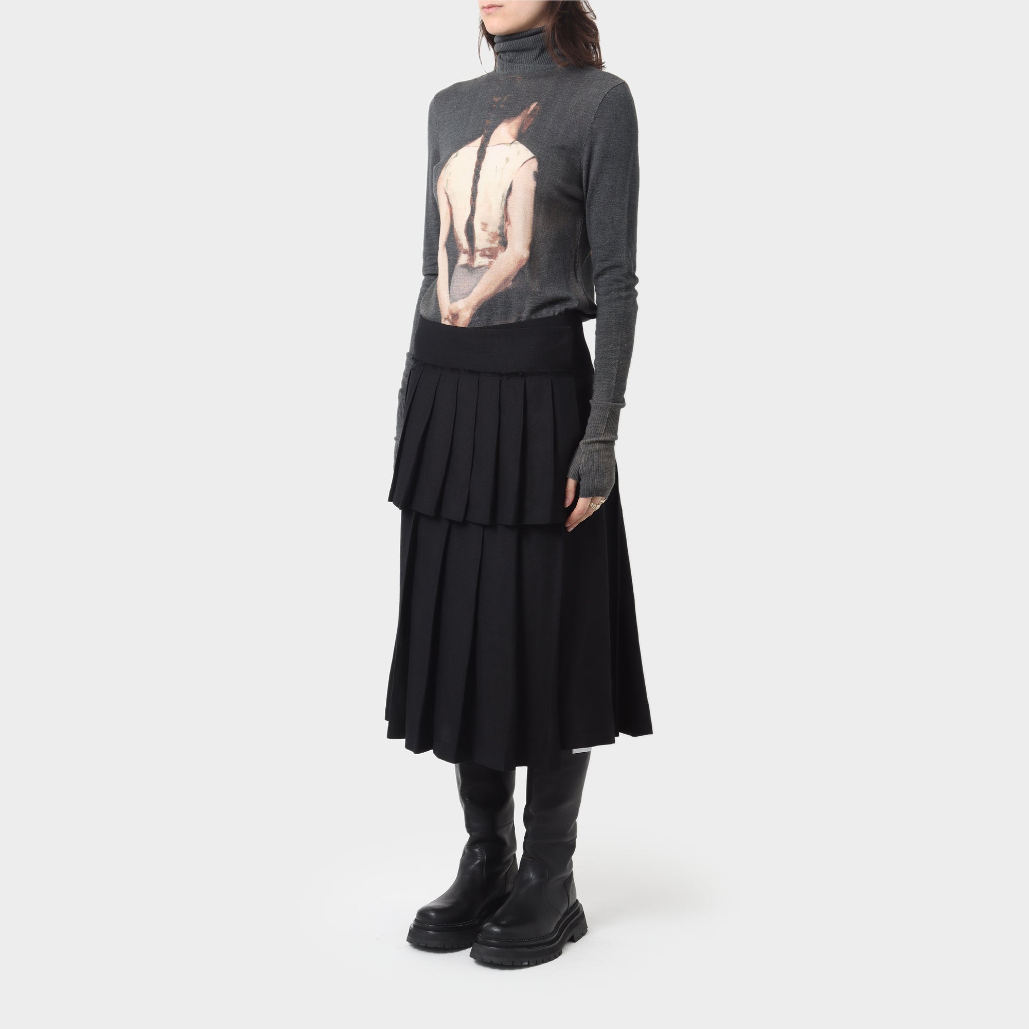 Y's Yohji Yamamoto Wool Linen Pleated Kilt Skirt