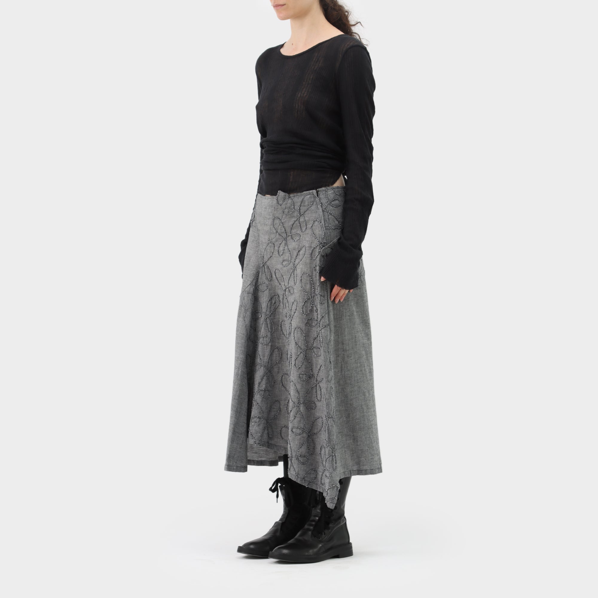 Y's Yohji Yamamoto Floral Applique Skirt