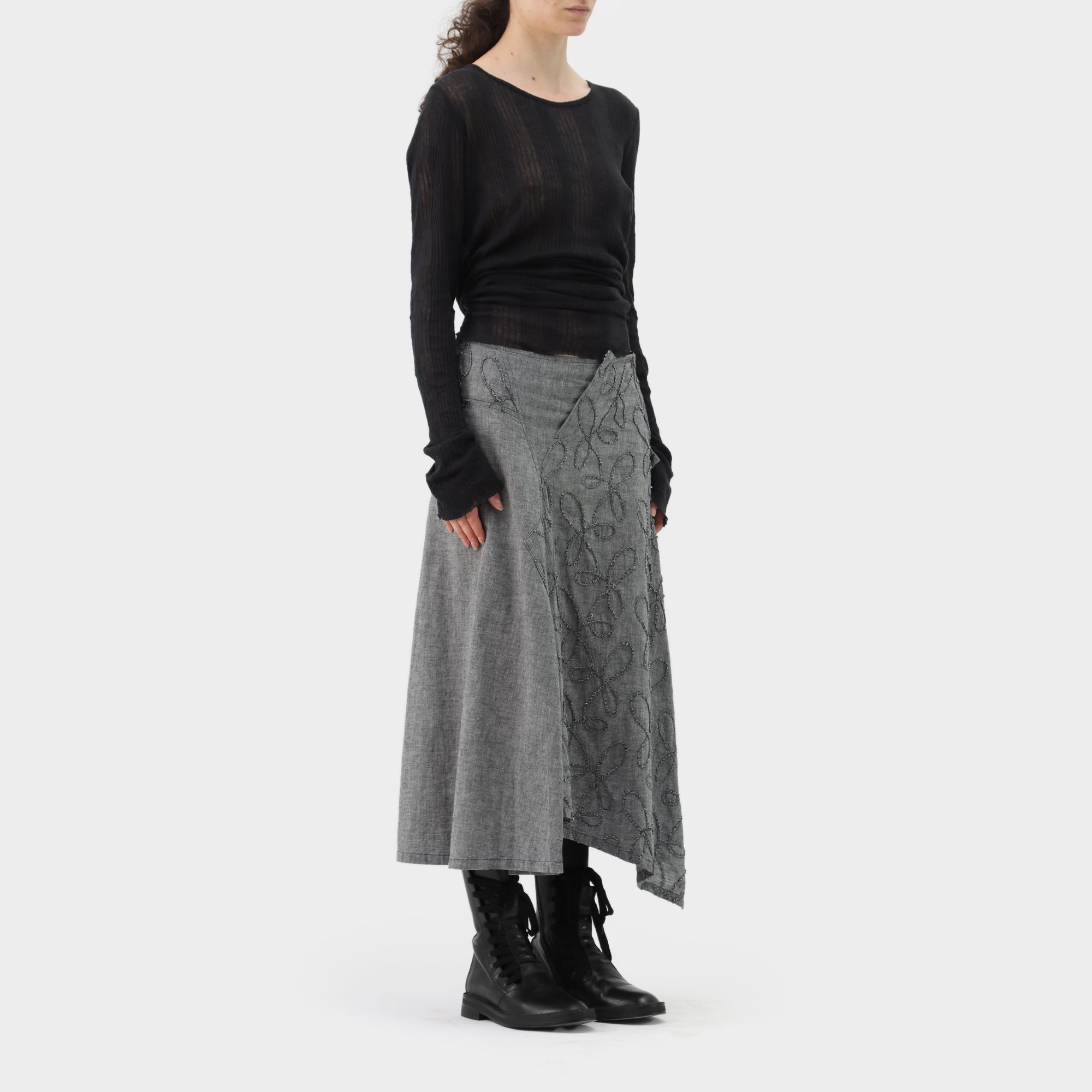 Y's Yohji Yamamoto Floral Applique Skirt