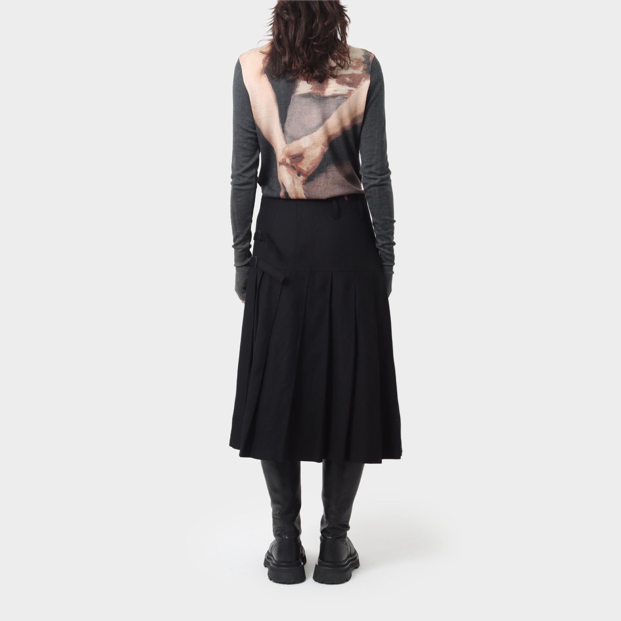 Y's Yohji Yamamoto Wool Linen Pleated Kilt Skirt