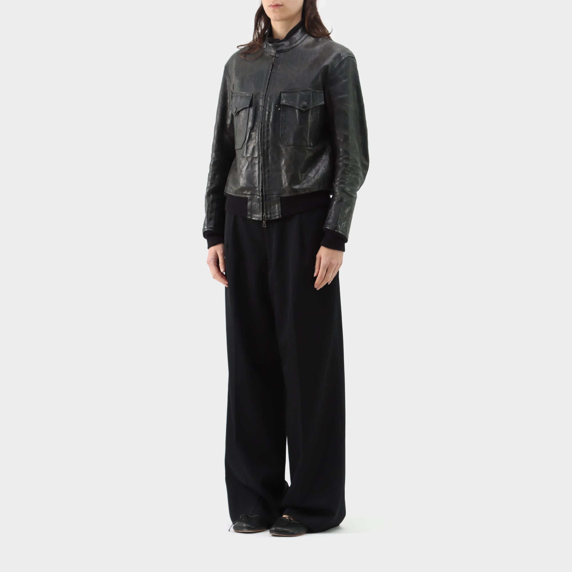 Y's Yohji Yamamoto Painted Pin-up Leather Bomber Jacket