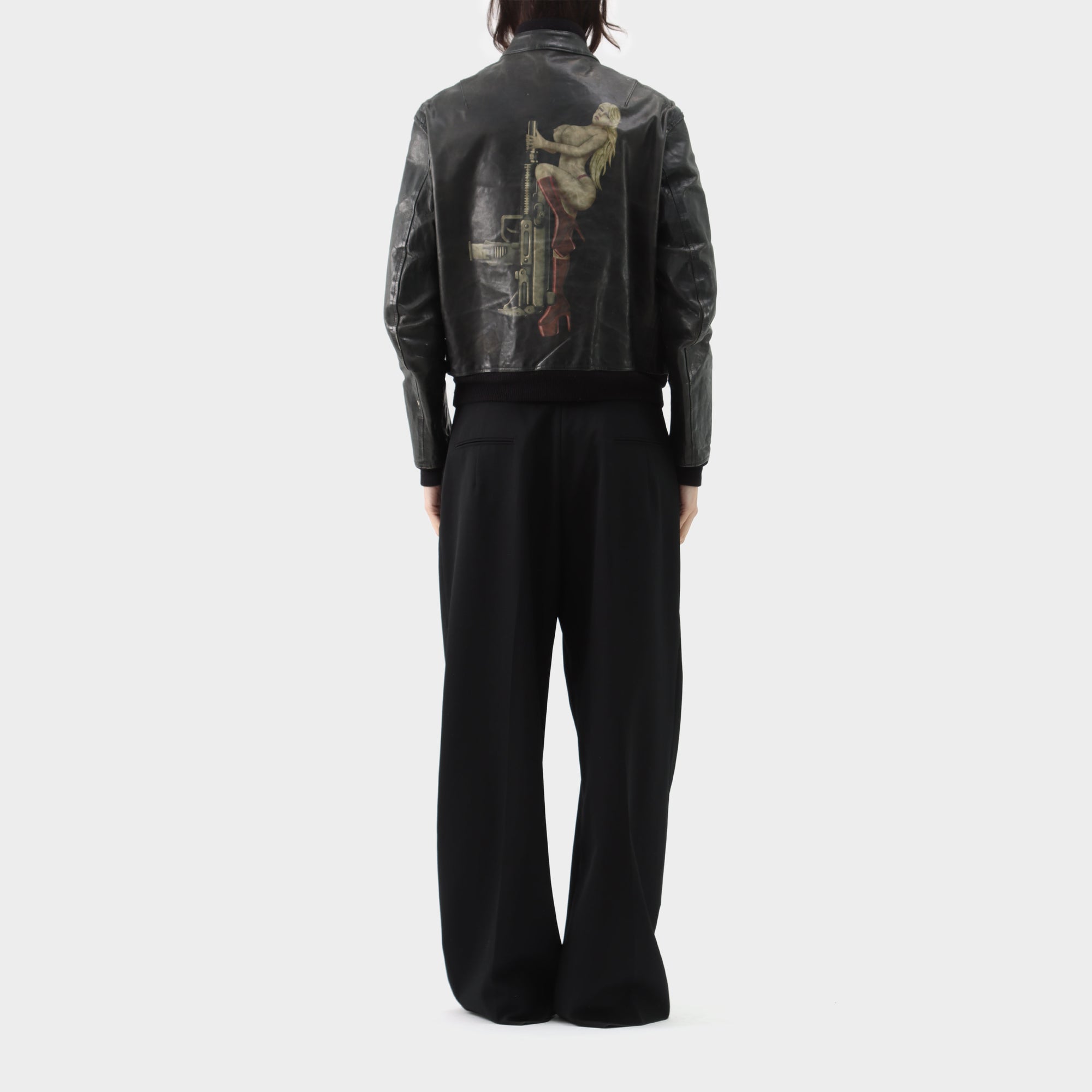 Y's Yohji Yamamoto Painted Pin-up Leather Bomber Jacket