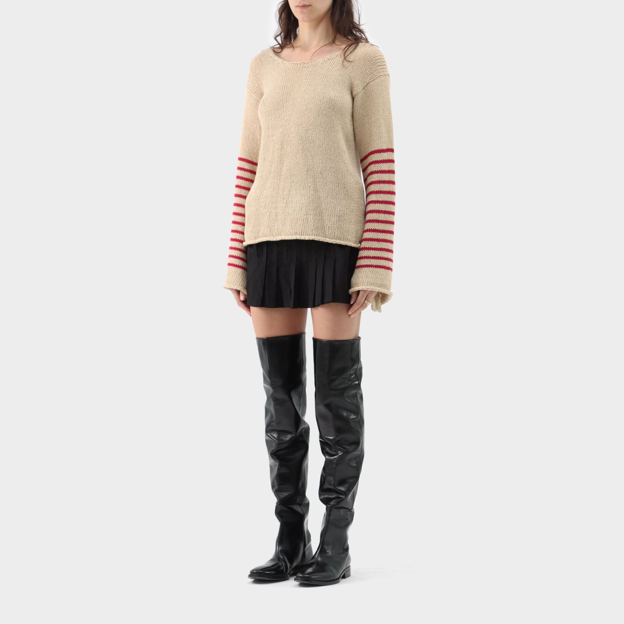 Yohji Yamamoto Knitted Bell Sleeve Striped Jumper