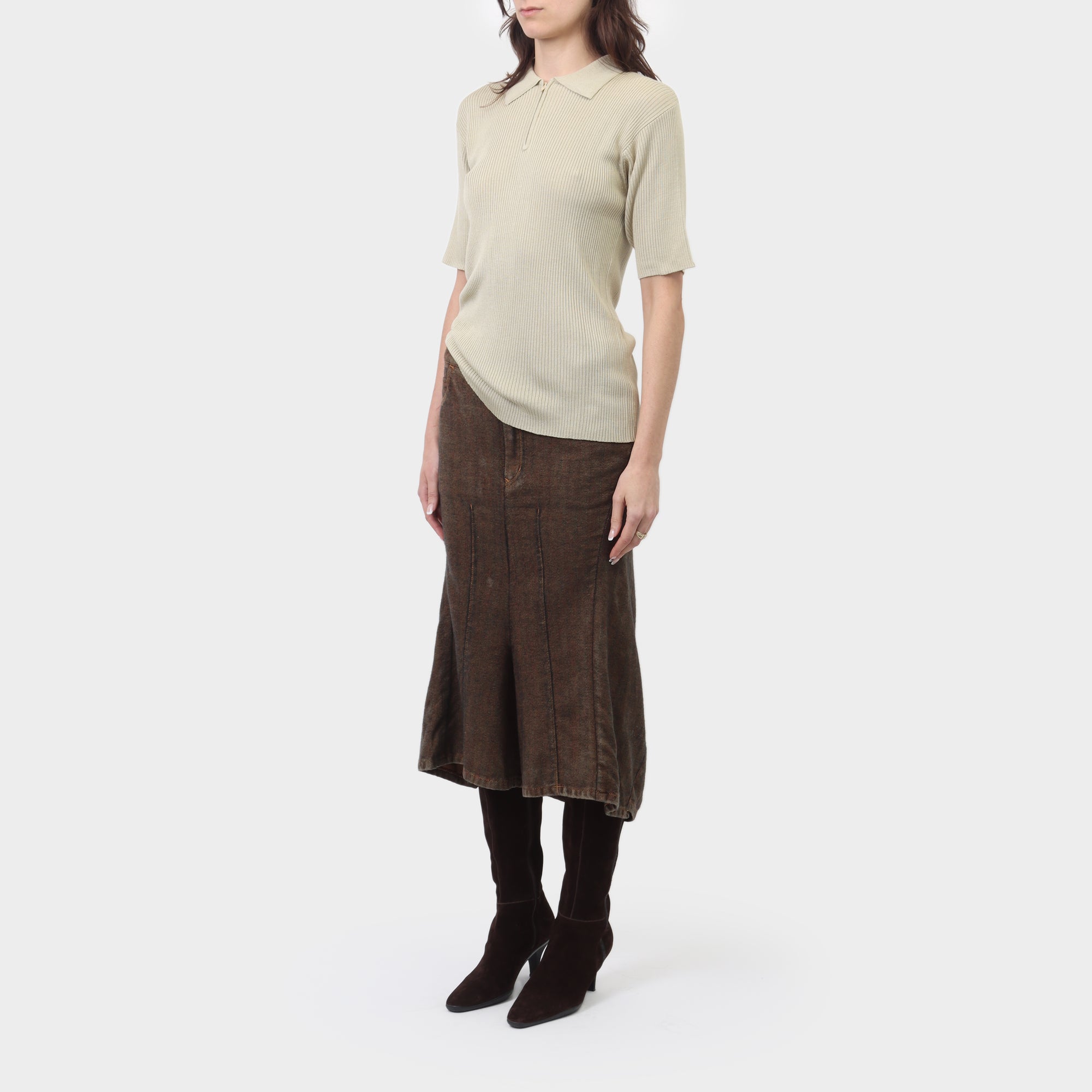 Yohji Yamamoto D'Urban A.A.R Ribbed Silk Quarter Zip Top