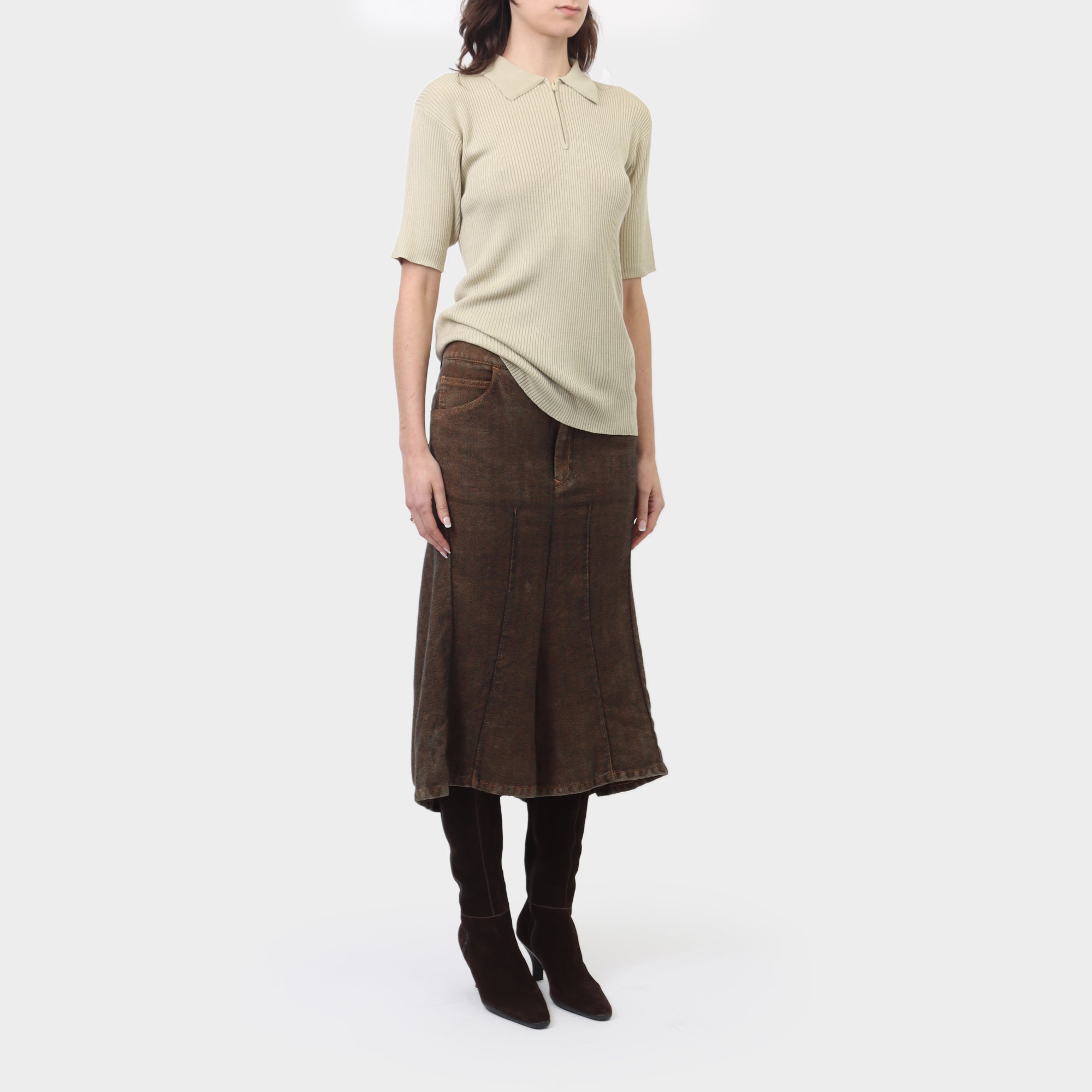 Yohji Yamamoto D'Urban A.A.R Ribbed Silk Quarter Zip Top