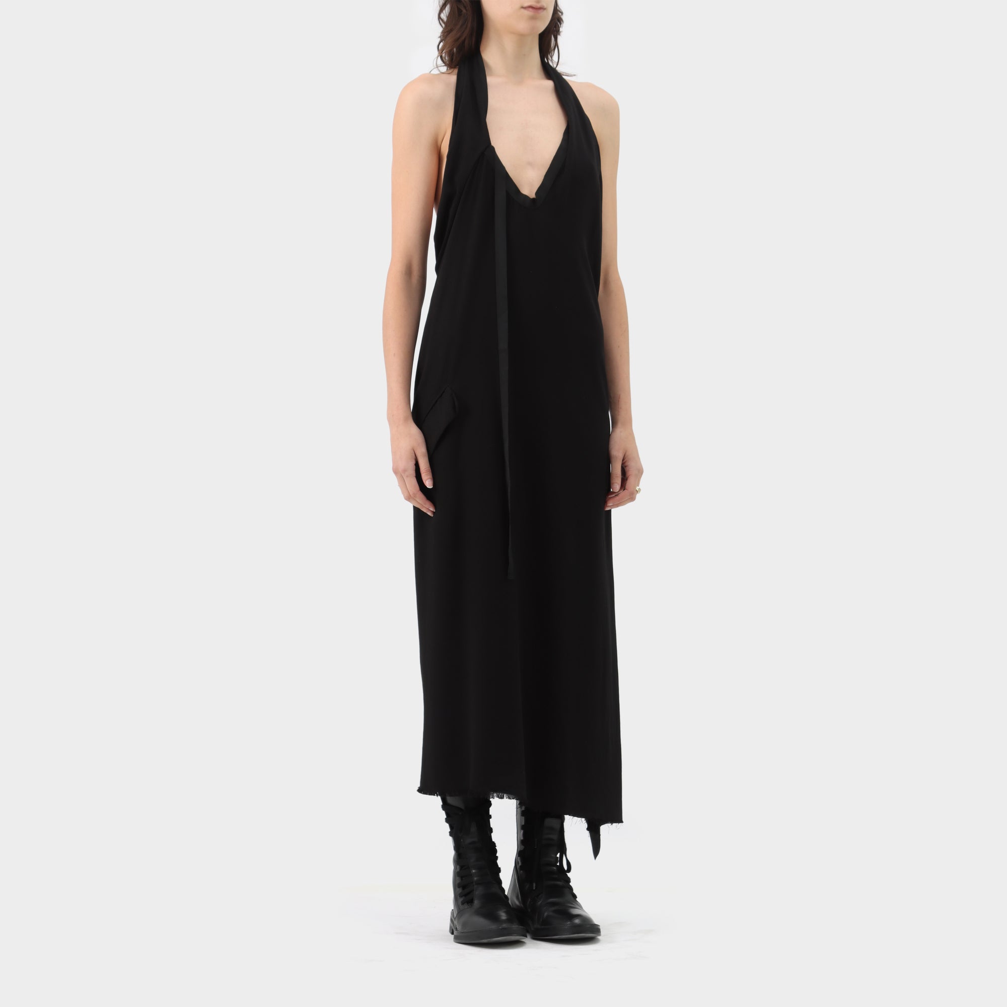 Yohji Yamamoto Grosgrain Detailed Halter Dress
