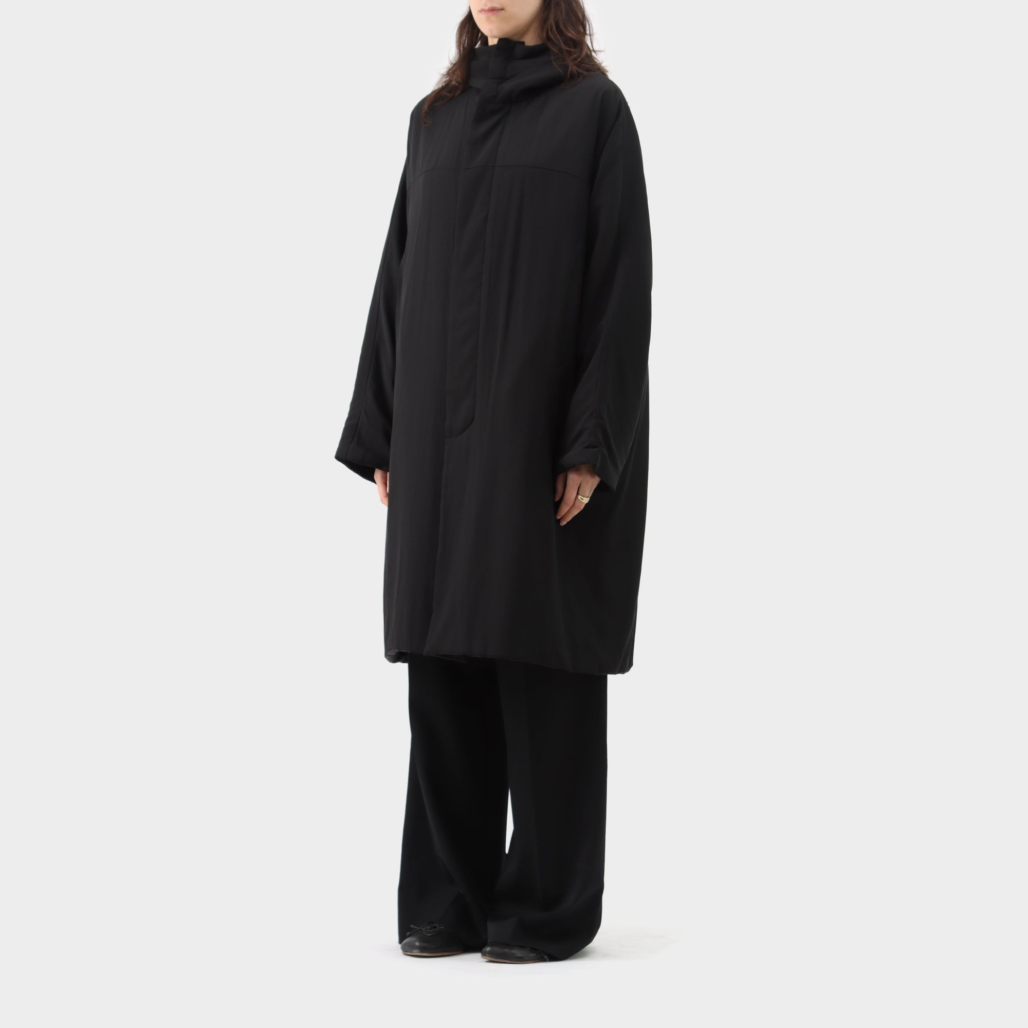 Yohji Yamamoto Noir Silk Padded Hooded Coat
