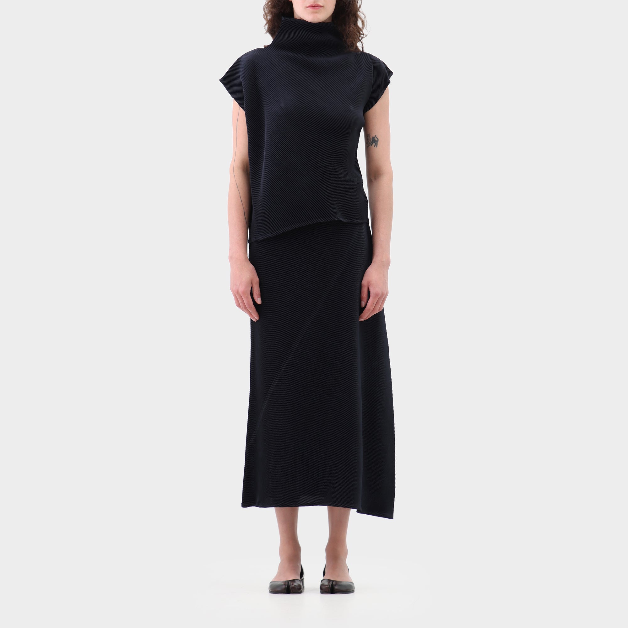 Issey Miyake bias pleated midi skirt and top set