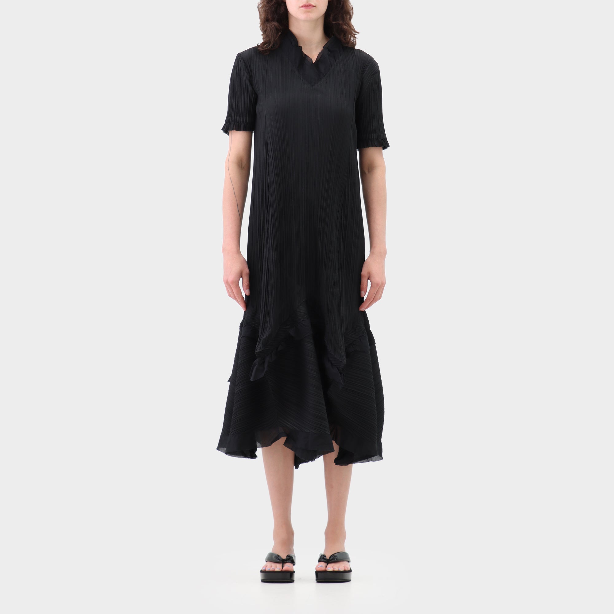 Issey Miyake plisse frill neck dress