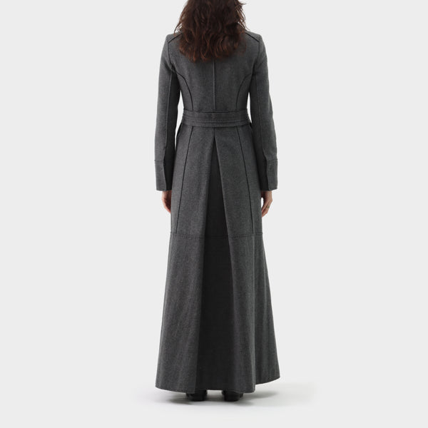 Alberta Ferretti Wool Top Stitch Full Length Coat