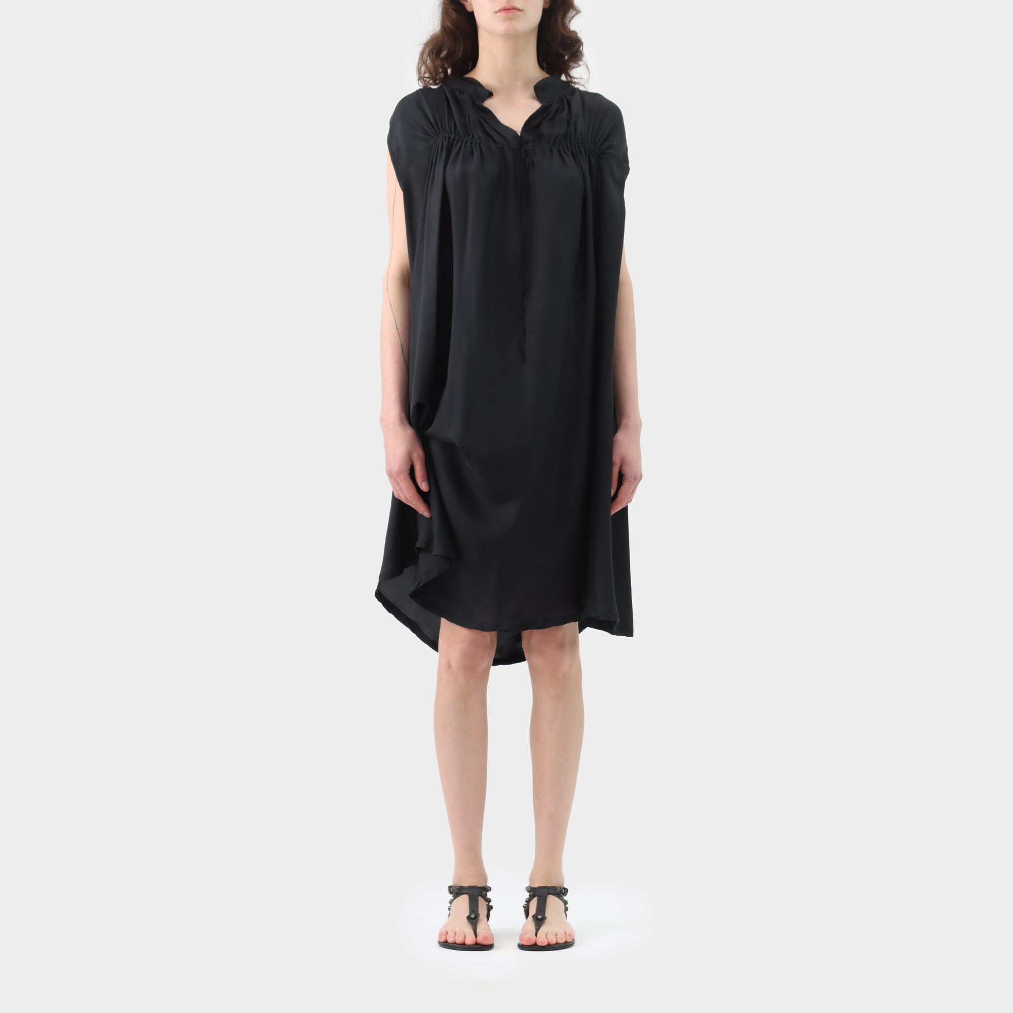 Ann Demeulemeester Gathered Silk Dress with Internal Ties