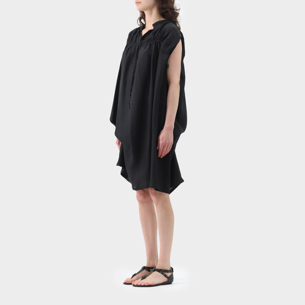 Ann Demeulemeester Gathered Silk Dress with Internal Ties