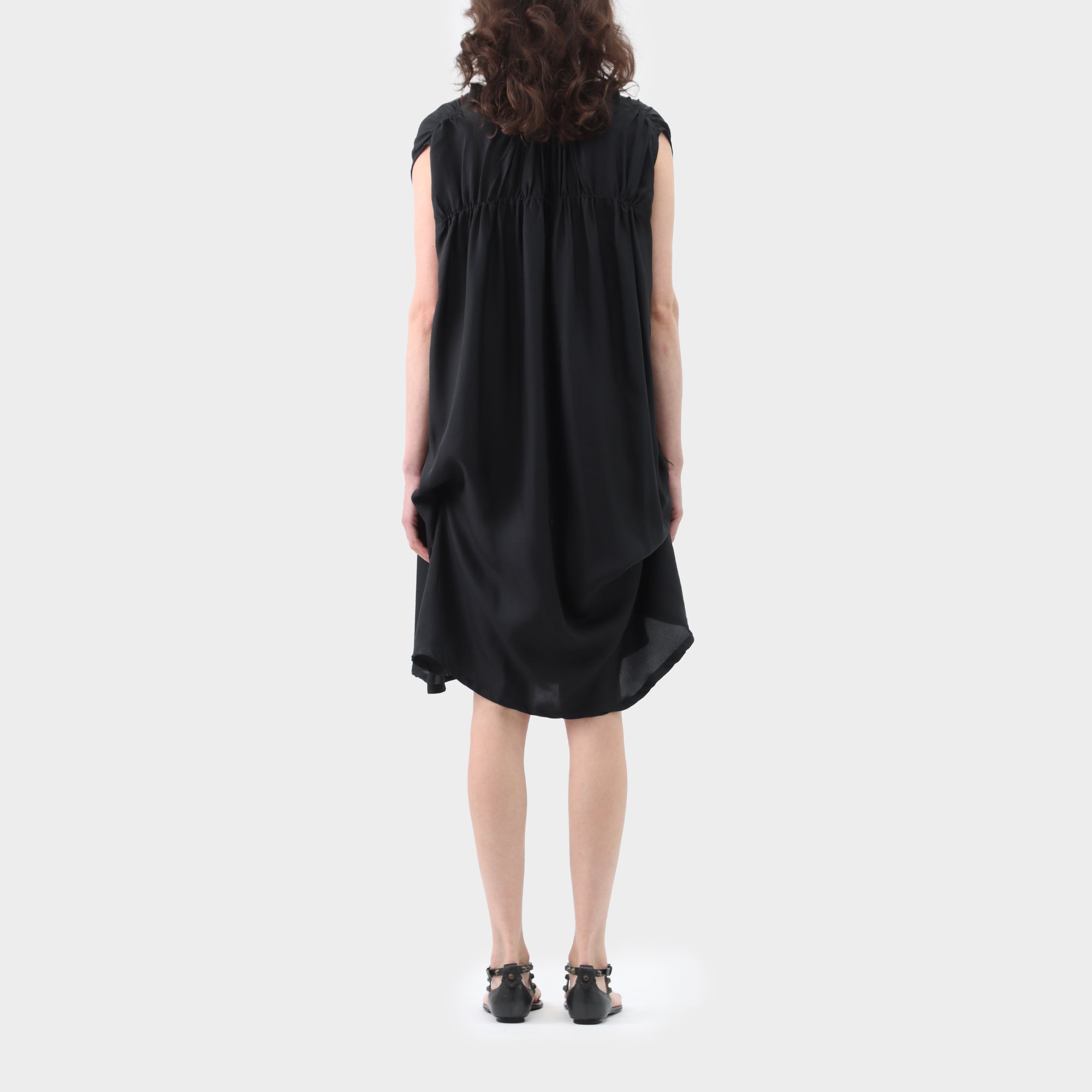 Ann Demeulemeester Gathered Silk Dress with Internal Ties