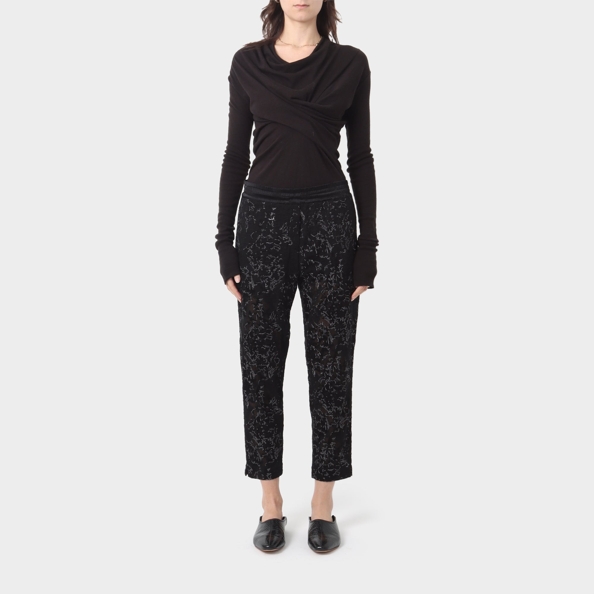 Ann Demeulemeester Silk Floral Embroidered Crop Pants