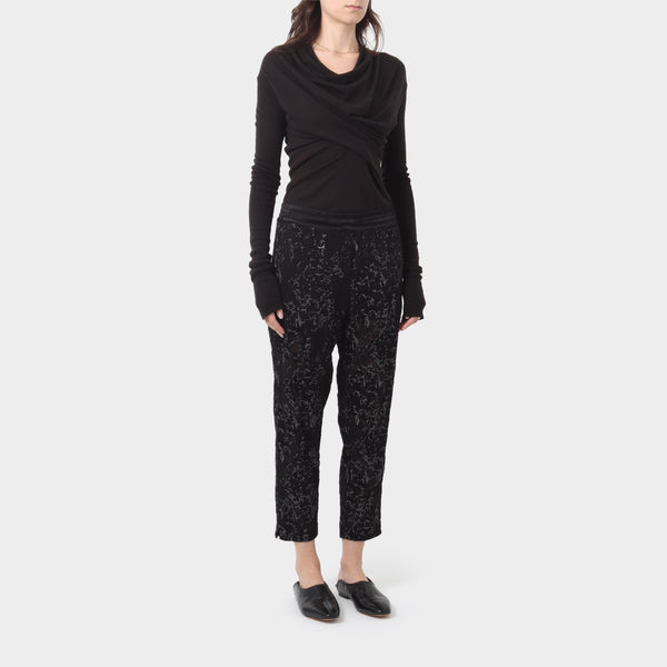 Ann Demeulemeester Silk Floral Embroidered Crop Pants
