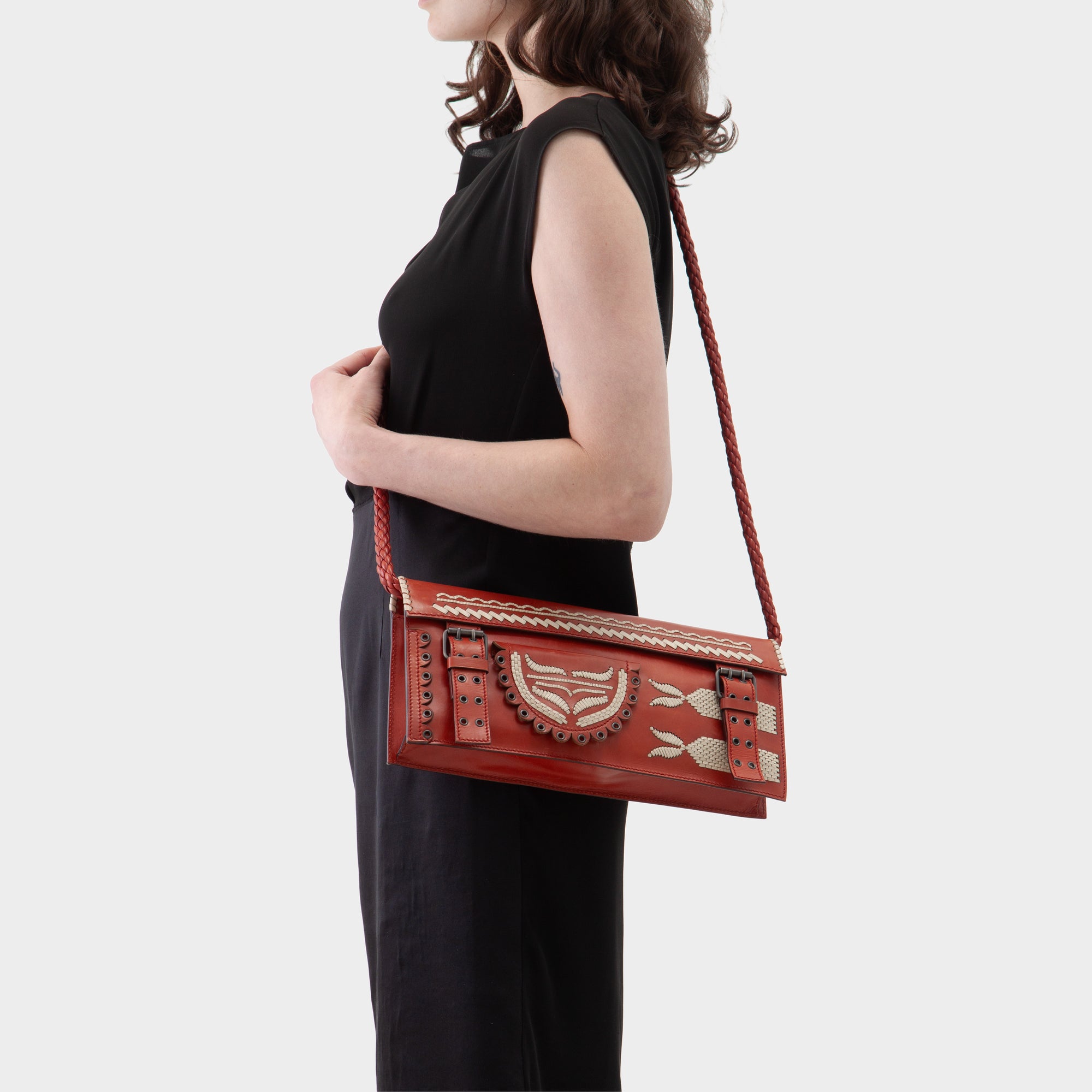 Yves Saint Laurent Rive Gauche Rust Cream Leather Handbag
