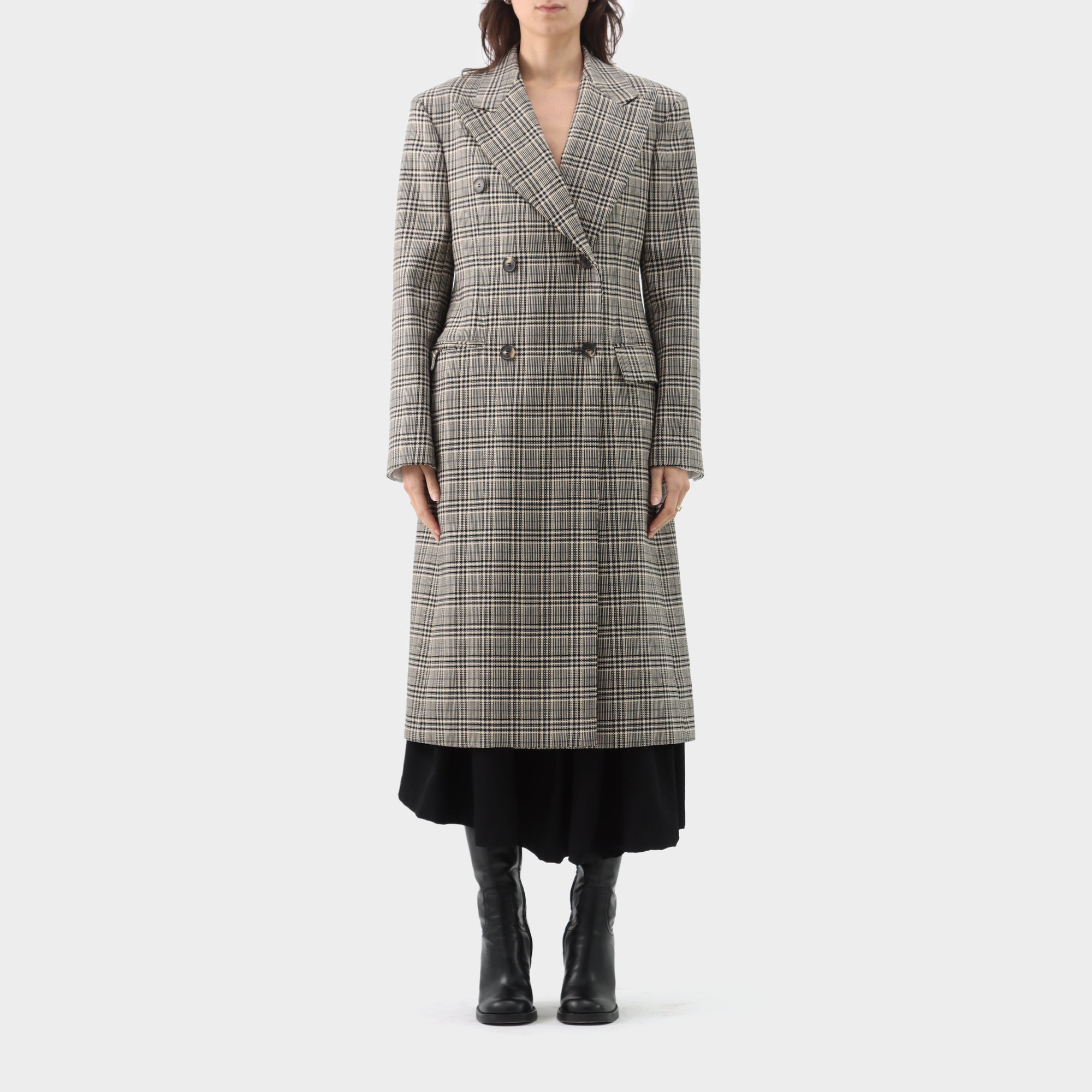 Calvin Klein Check Wool Double Breasted Coat