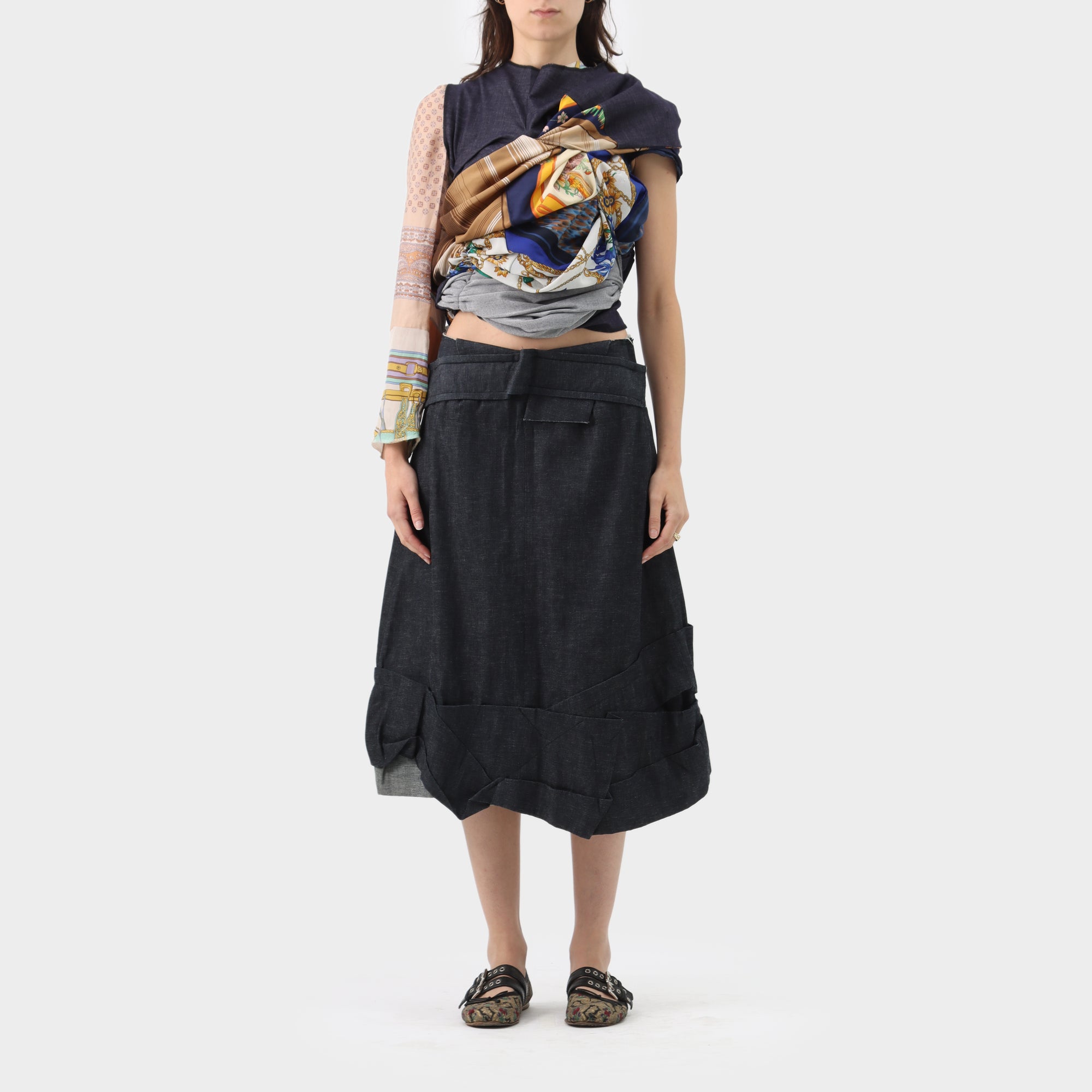 Comme des Garçons Layered Scarf Top w Silk Sleeve
