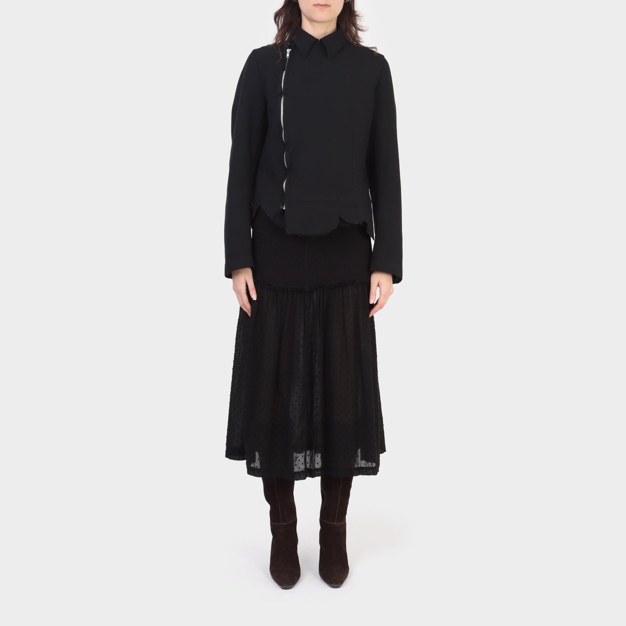Comme des Garçons Black Polyester Curved Trim Zip up Jacket