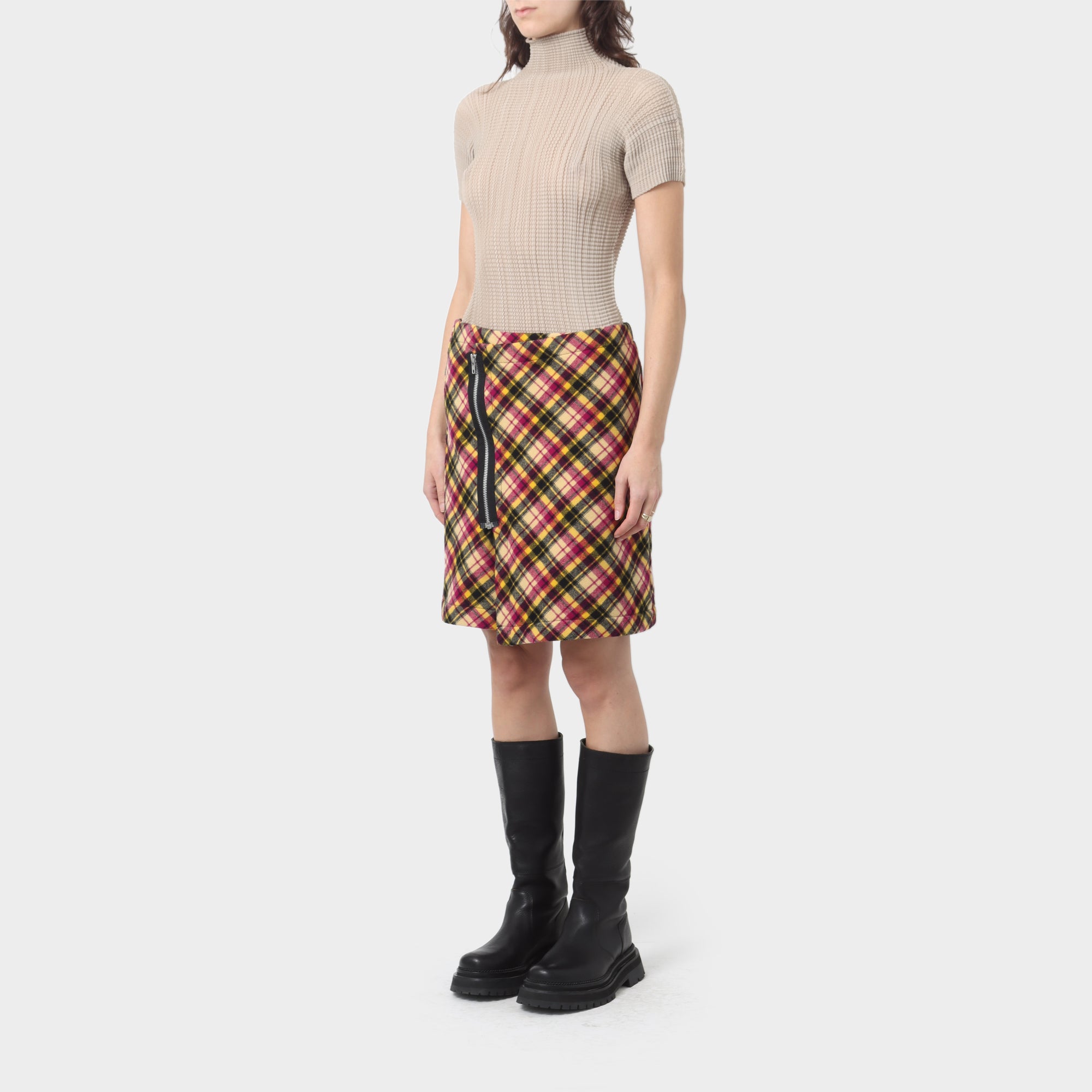 Comme Des Garçons Tricot Zipped Plaid Wrap Mini Skirt