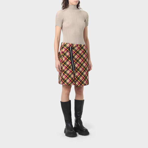 Comme Des Garçons Tricot Zipped Plaid Wrap Mini Skirt