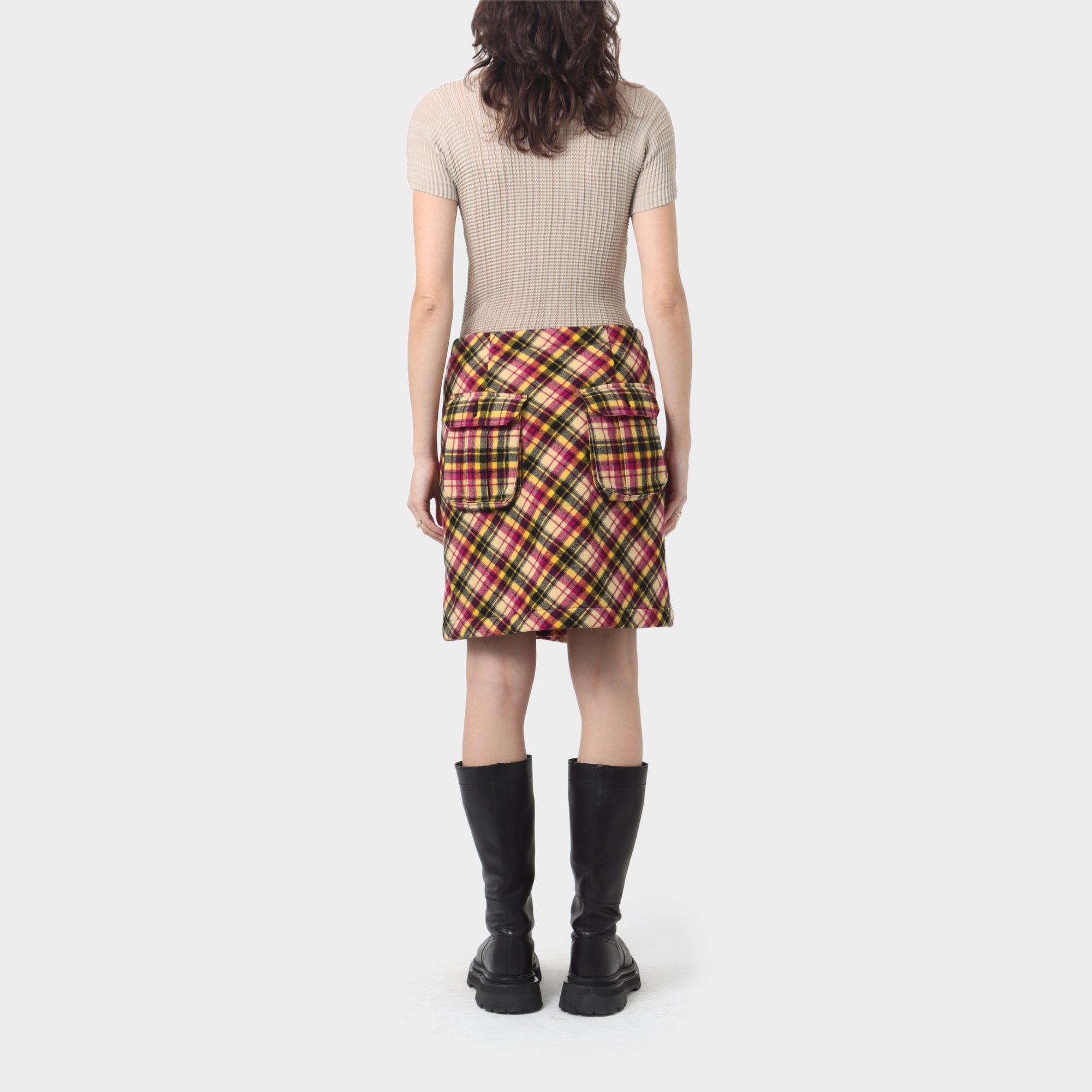 Comme Des Garçons Tricot Zipped Plaid Wrap Mini Skirt