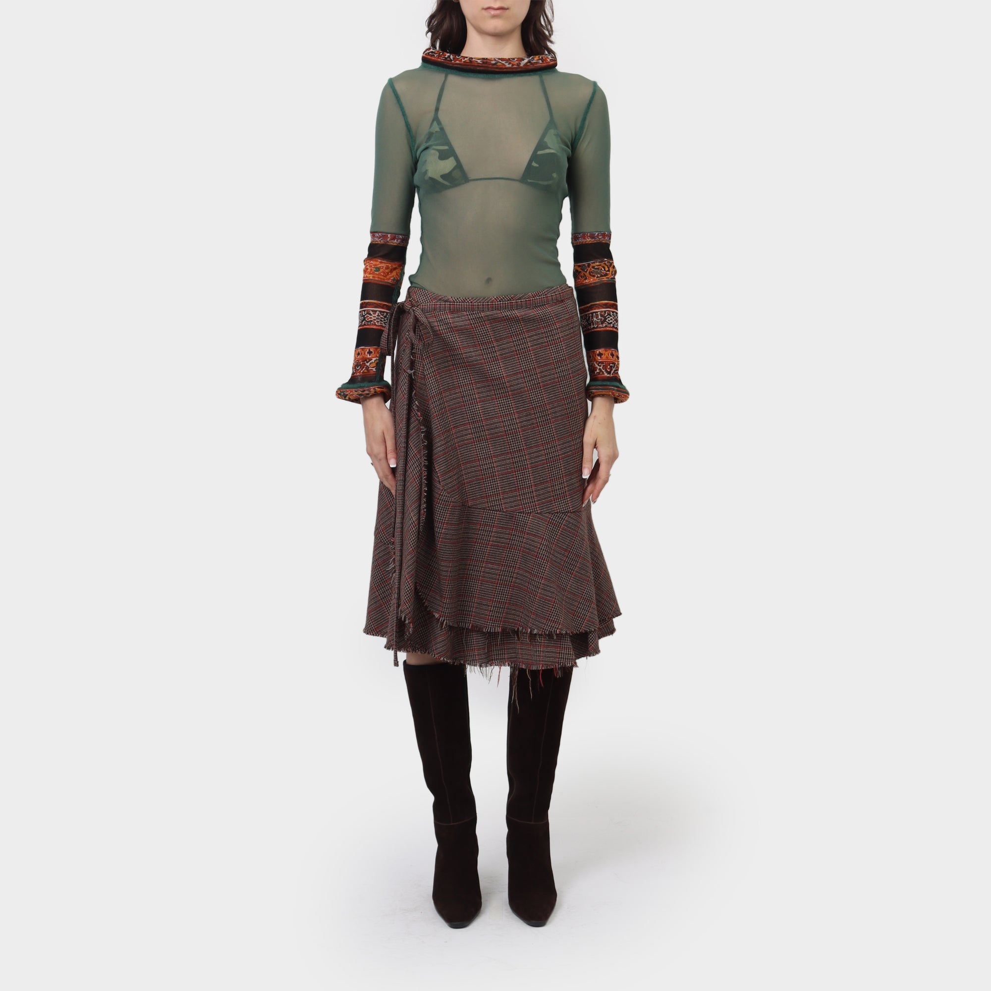 Comme des Garçons Tricot Distressed Herringbone Wrap Skirt