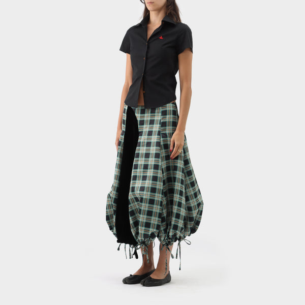 Chopova Lowena Plaid Velvet Drawstring Panelled Bubble Skirt